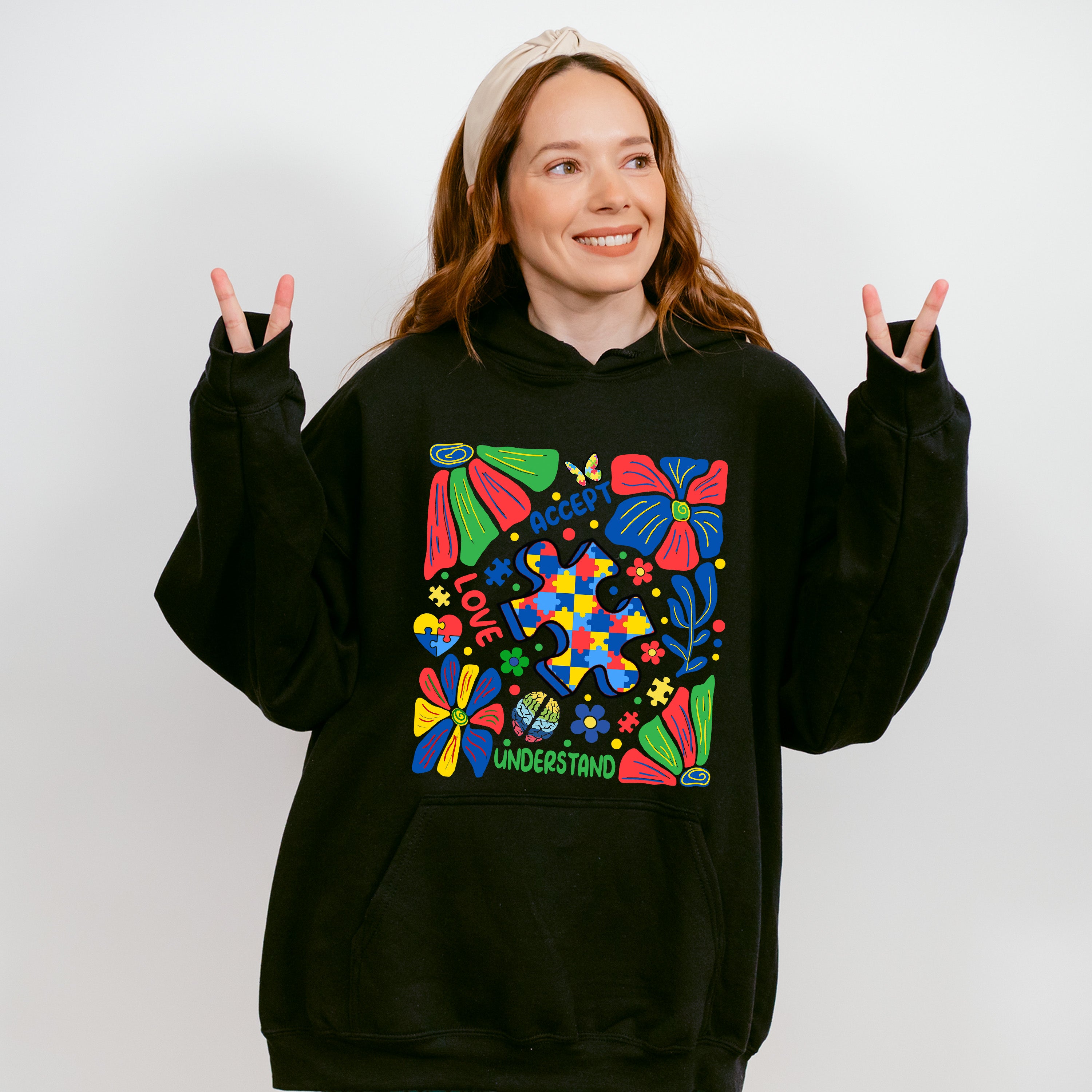 Accept Love Understand Jigsaw Design - Autism Awareness Unisex Crewneck T-Shirt Sweatshirt Hoodie
