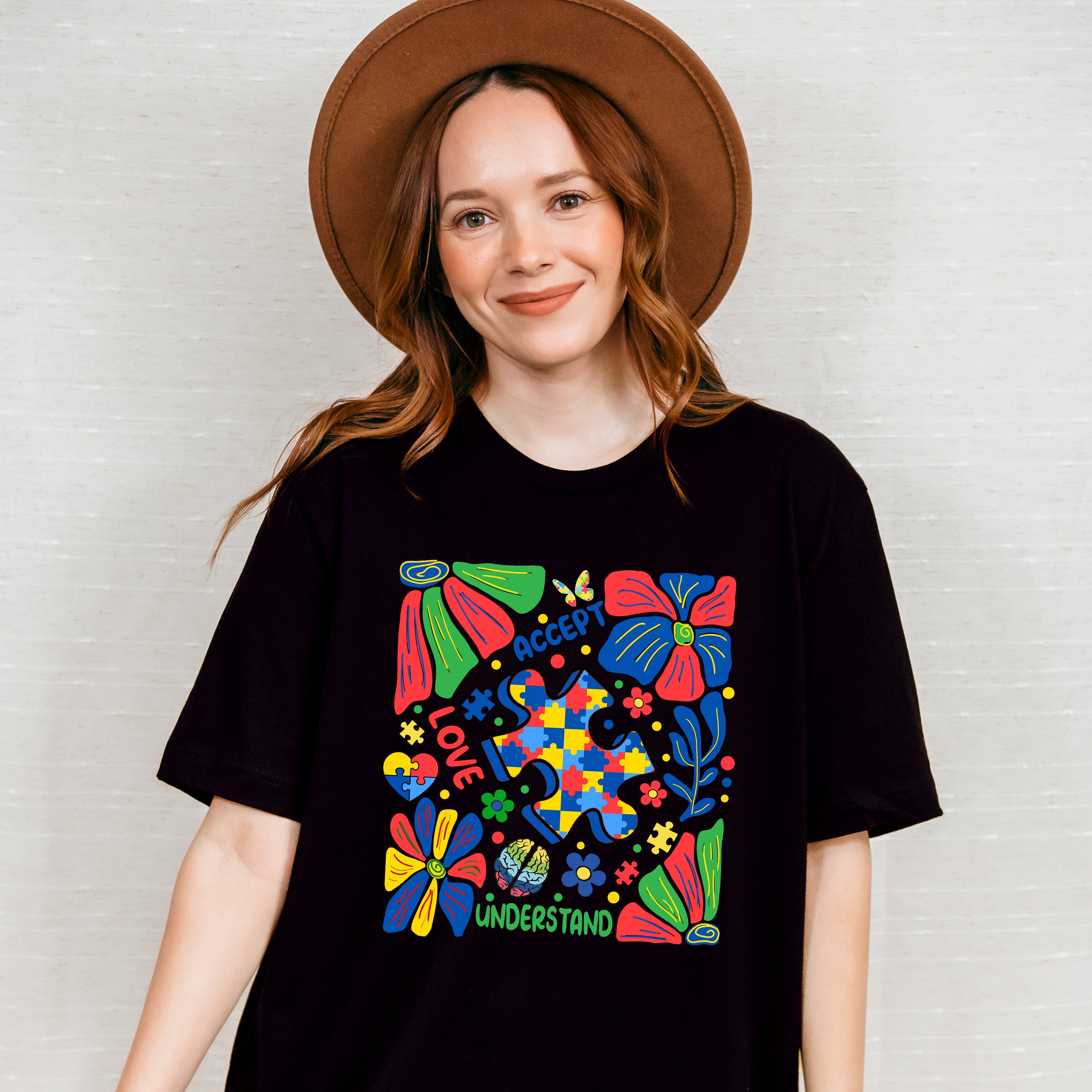 Accept Love Understand Jigsaw Design - Autism Awareness Unisex Crewneck T-Shirt Sweatshirt Hoodie