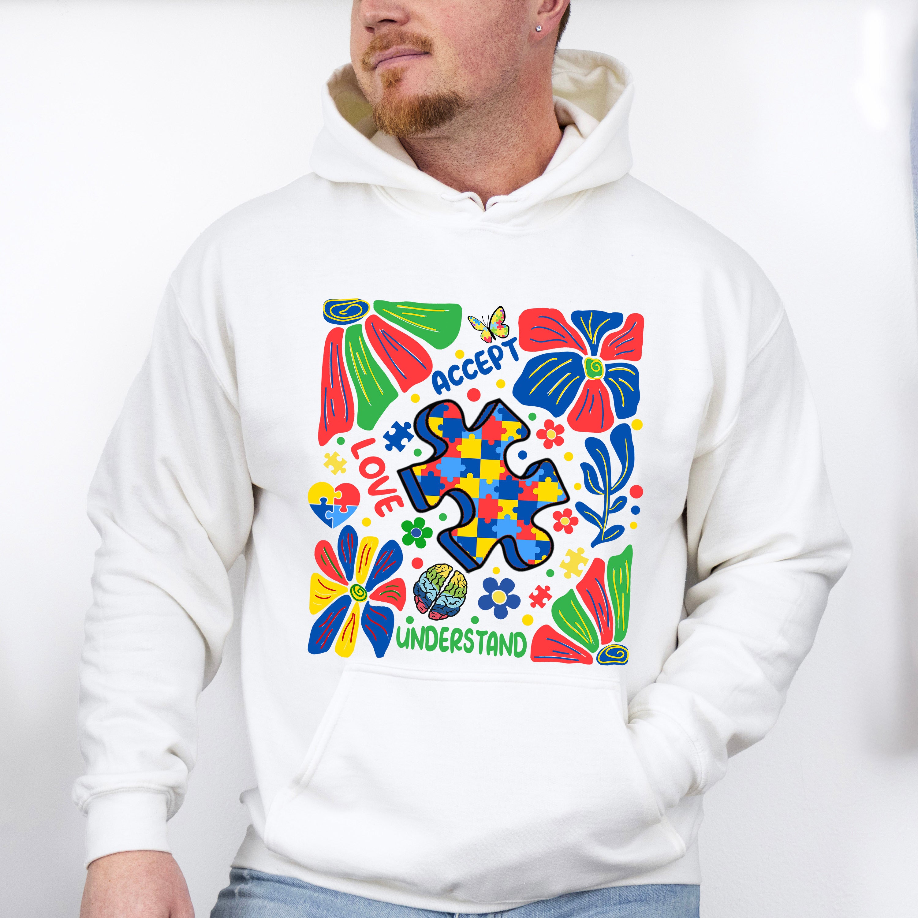 Accept Love Understand Jigsaw Design - Autism Awareness Unisex Crewneck T-Shirt Sweatshirt Hoodie