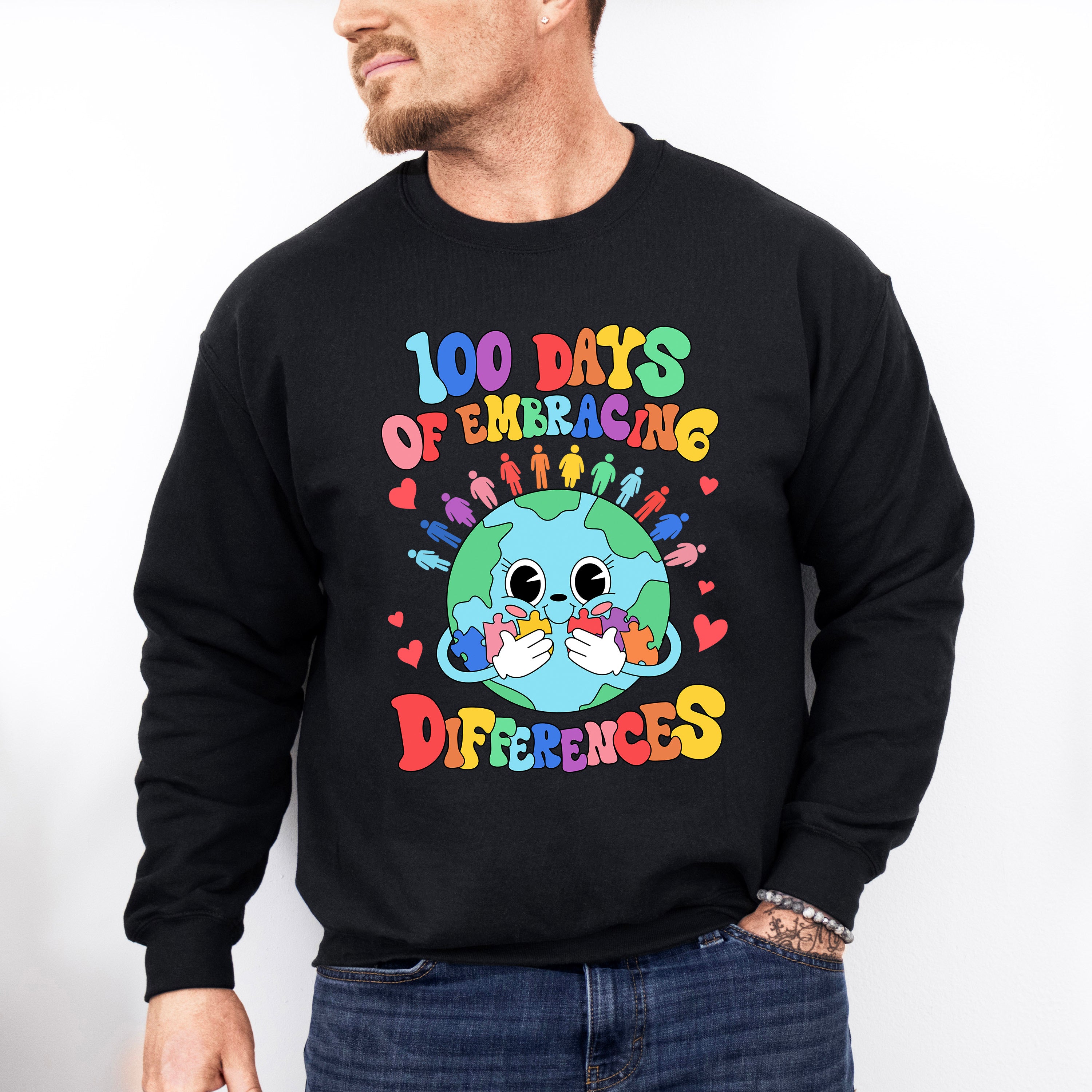 100 Days Of Embracing Differences - Autism Awareness Unisex Crewneck T-Shirt Sweatshirt Hoodie