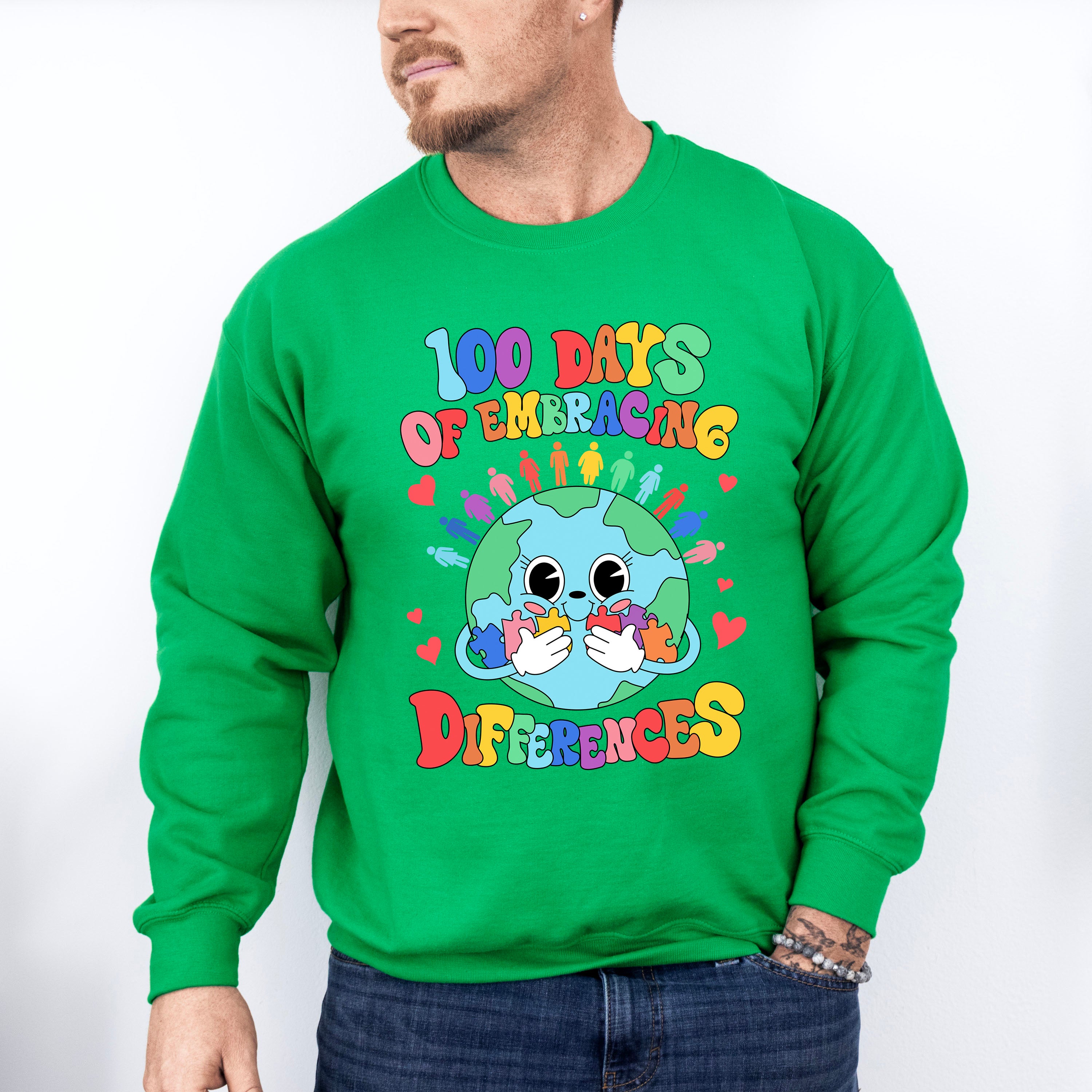 100 Days Of Embracing Differences - Autism Awareness Unisex Crewneck T-Shirt Sweatshirt Hoodie