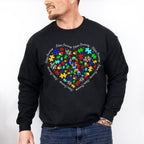 Jigsaw Ribbon Heart Design - Autism Awareness Unisex Crewneck T-Shirt Sweatshirt Hoodie