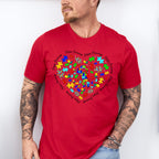 Jigsaw Ribbon Heart Design - Autism Awareness Unisex Crewneck T-Shirt Sweatshirt Hoodie