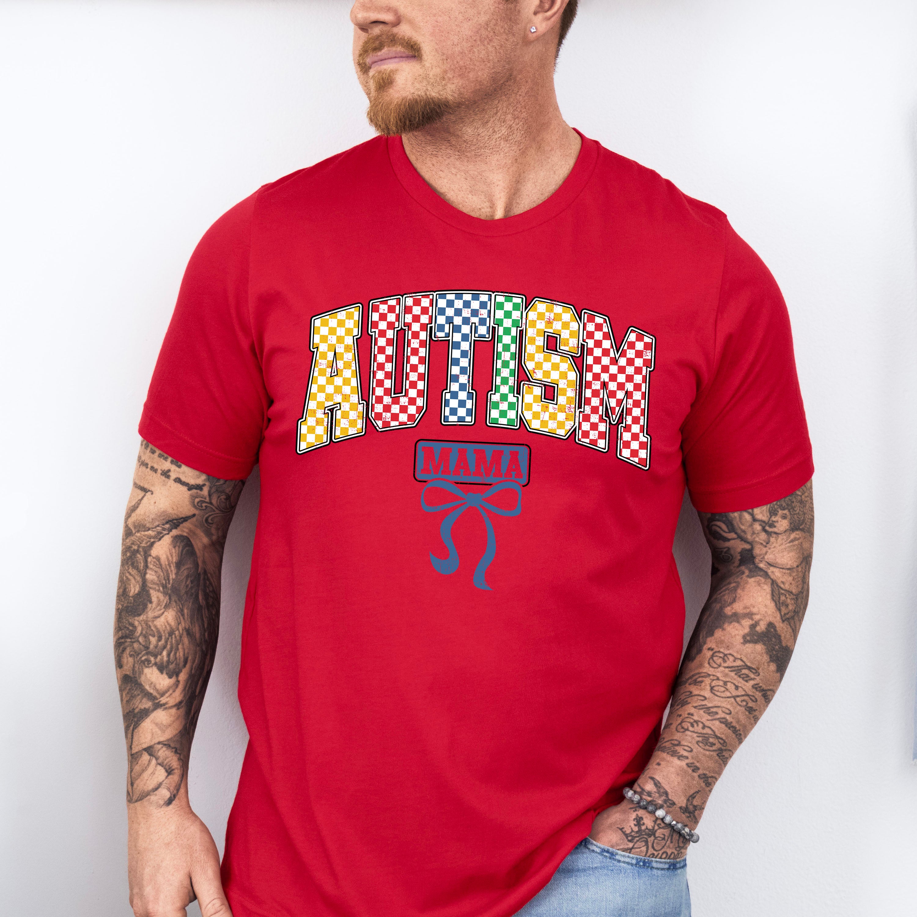 Autism Mama Checkered Design - Autism Awareness Unisex Crewneck T-Shirt Sweatshirt Hoodie