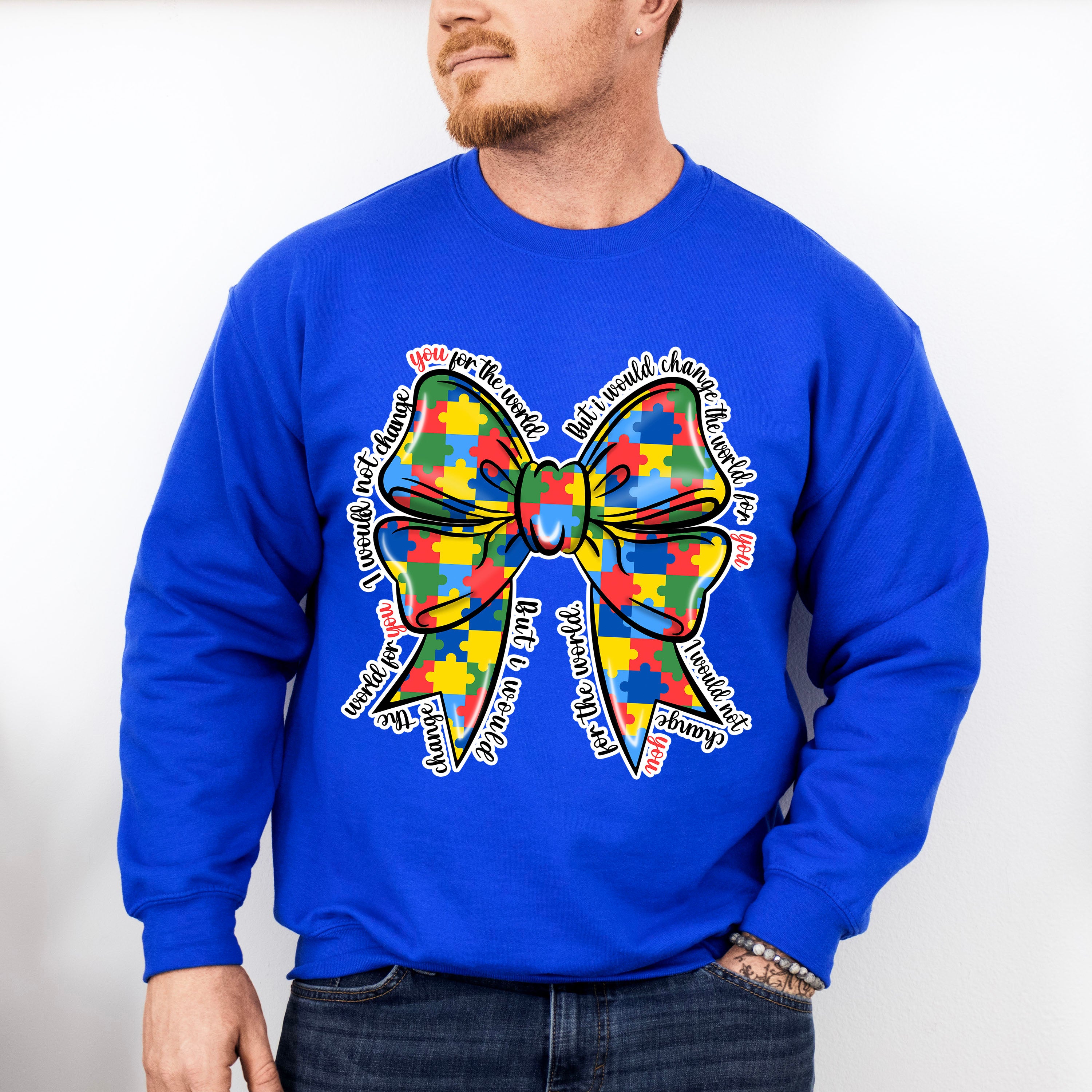 Ribbon Jigsaw Puzzle Design - Autism Awareness Unisex Crewneck T-Shirt Sweatshirt Hoodie