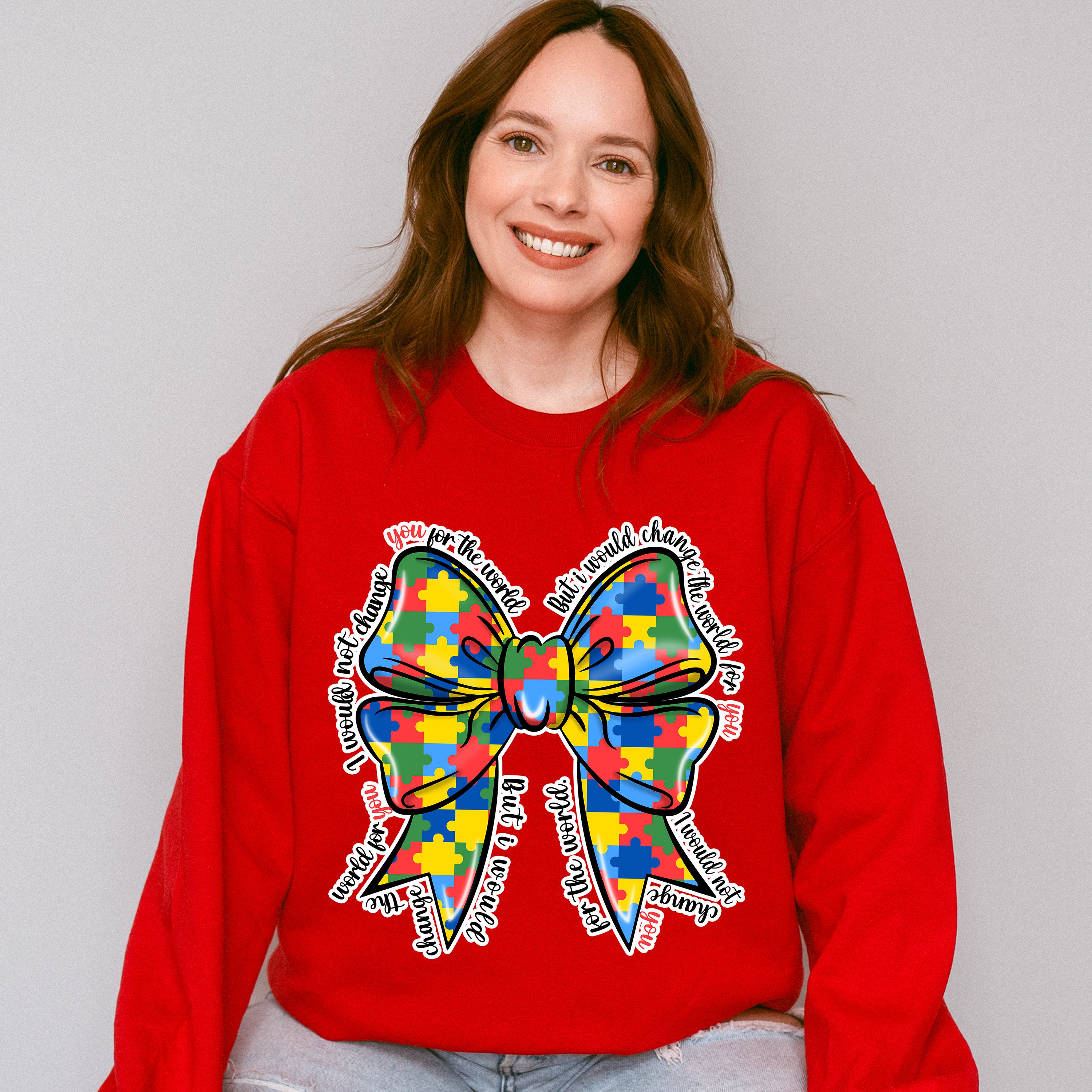 Ribbon Jigsaw Puzzle Design - Autism Awareness Unisex Crewneck T-Shirt Sweatshirt Hoodie