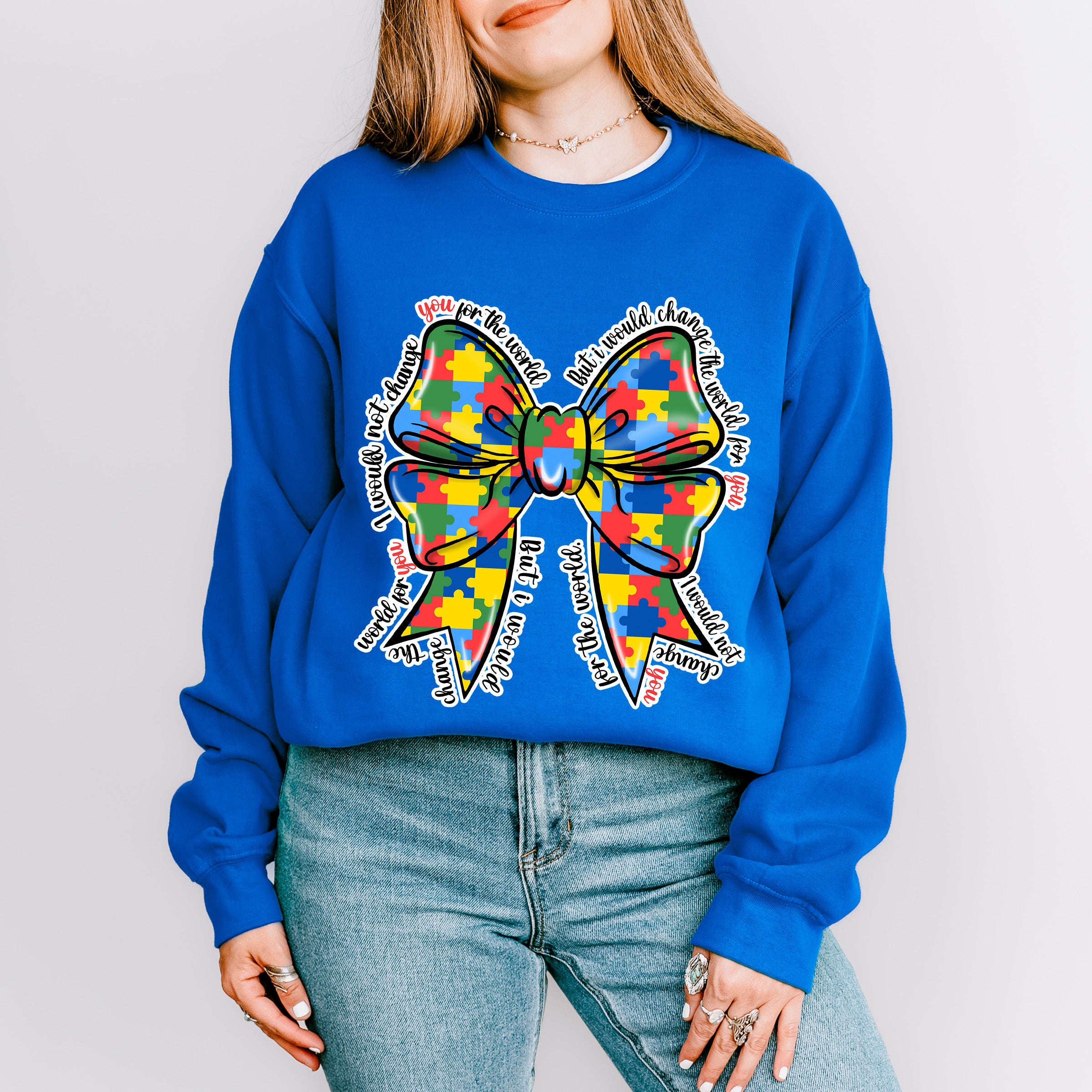 Ribbon Jigsaw Puzzle Design - Autism Awareness Unisex Crewneck T-Shirt Sweatshirt Hoodie