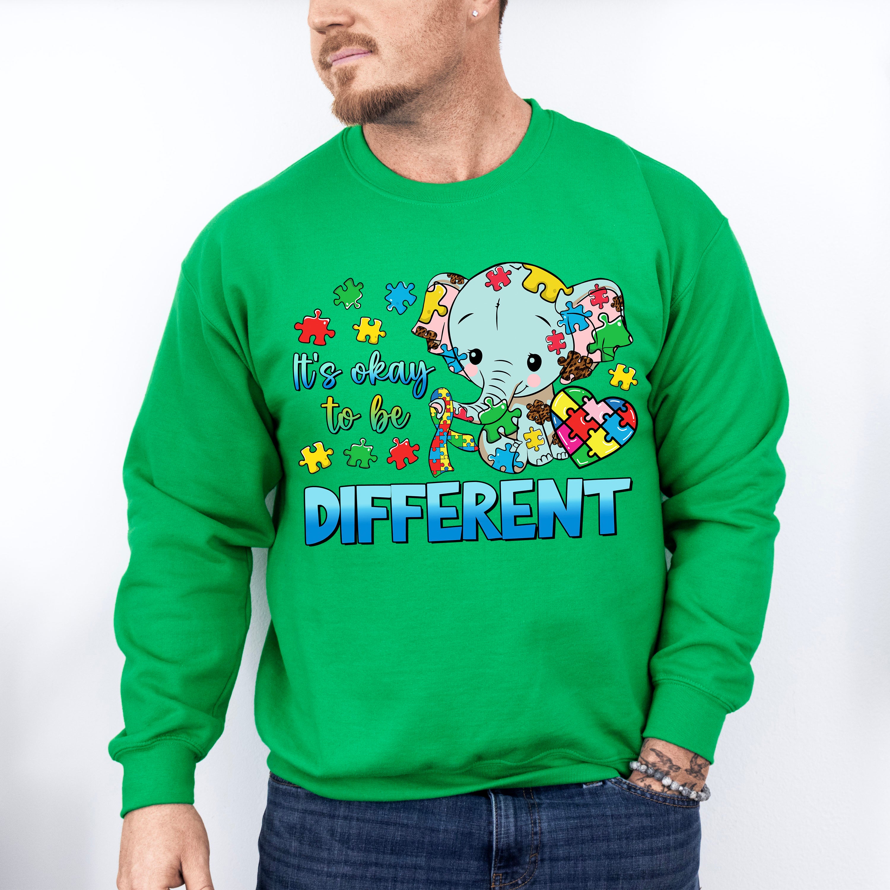 It's Okay To Be Different Elephant Design - Autism Awareness Unisex Crewneck T-Shirt Sweatshirt Hoodie