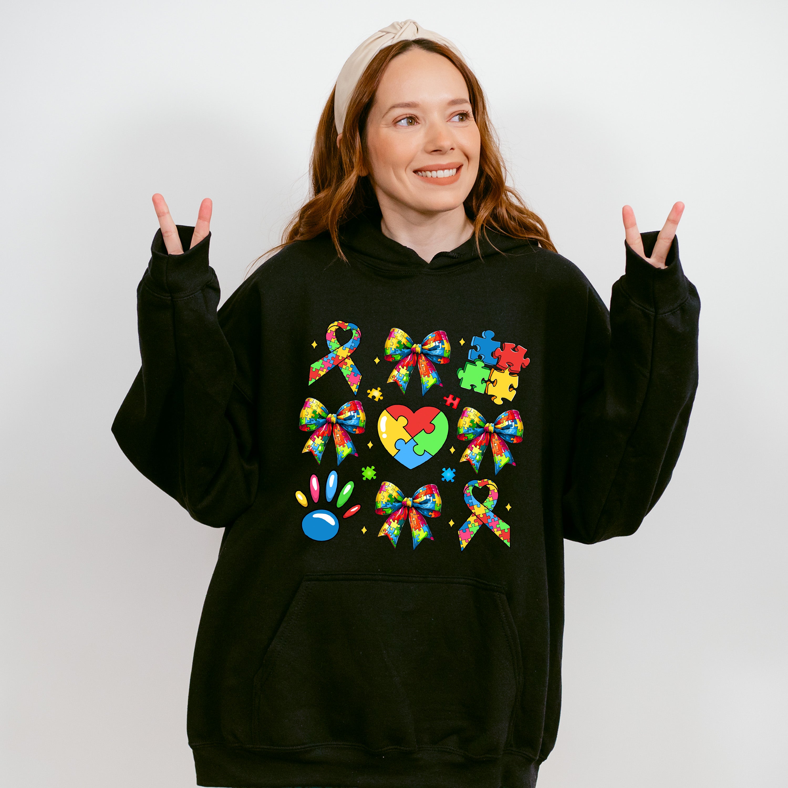 Ribbon Heart Jigsaw - Autism Awareness Unisex Crewneck T-Shirt Sweatshirt Hoodie