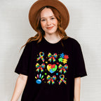 Ribbon Heart Jigsaw - Autism Awareness Unisex Crewneck T-Shirt Sweatshirt Hoodie