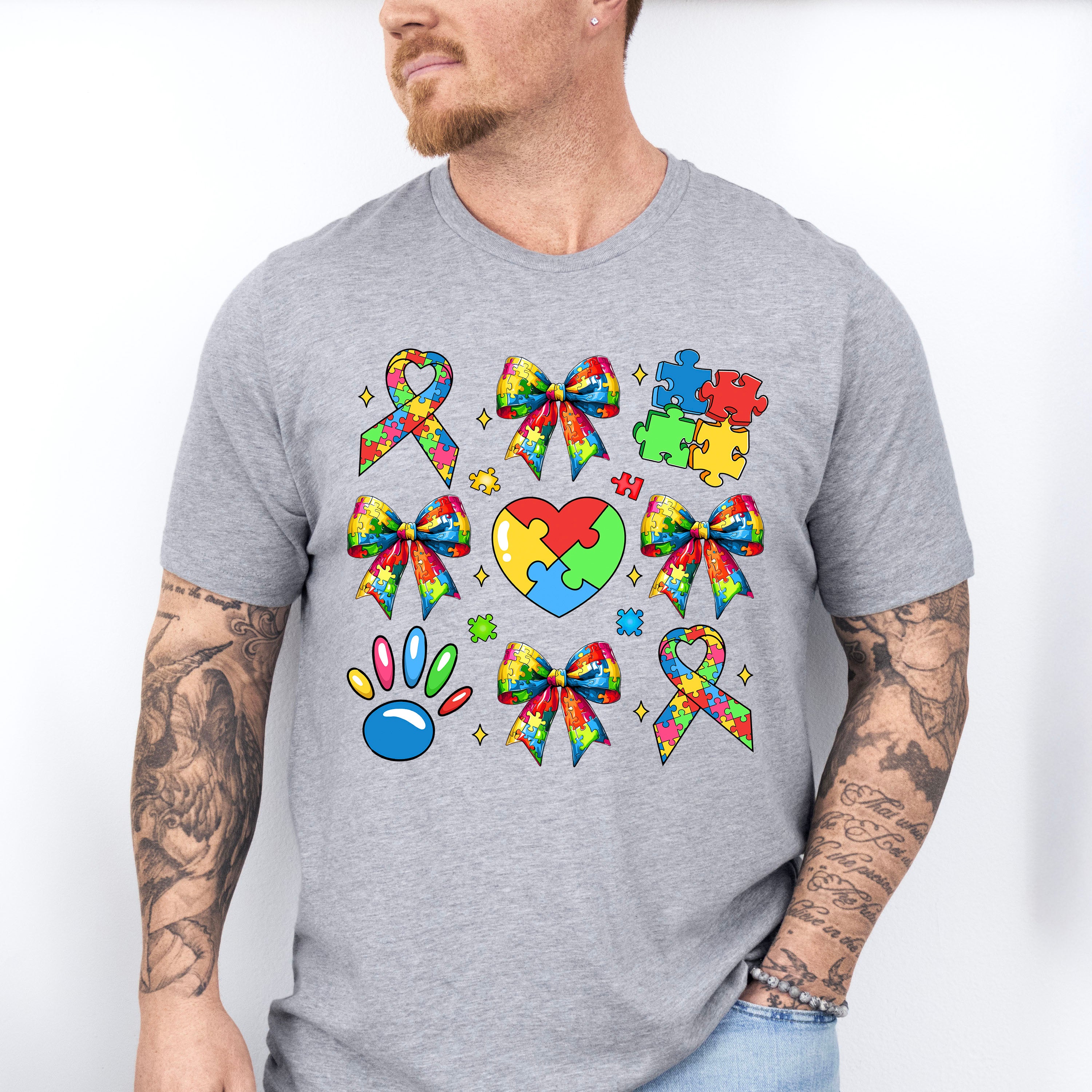 Ribbon Heart Jigsaw - Autism Awareness Unisex Crewneck T-Shirt Sweatshirt Hoodie