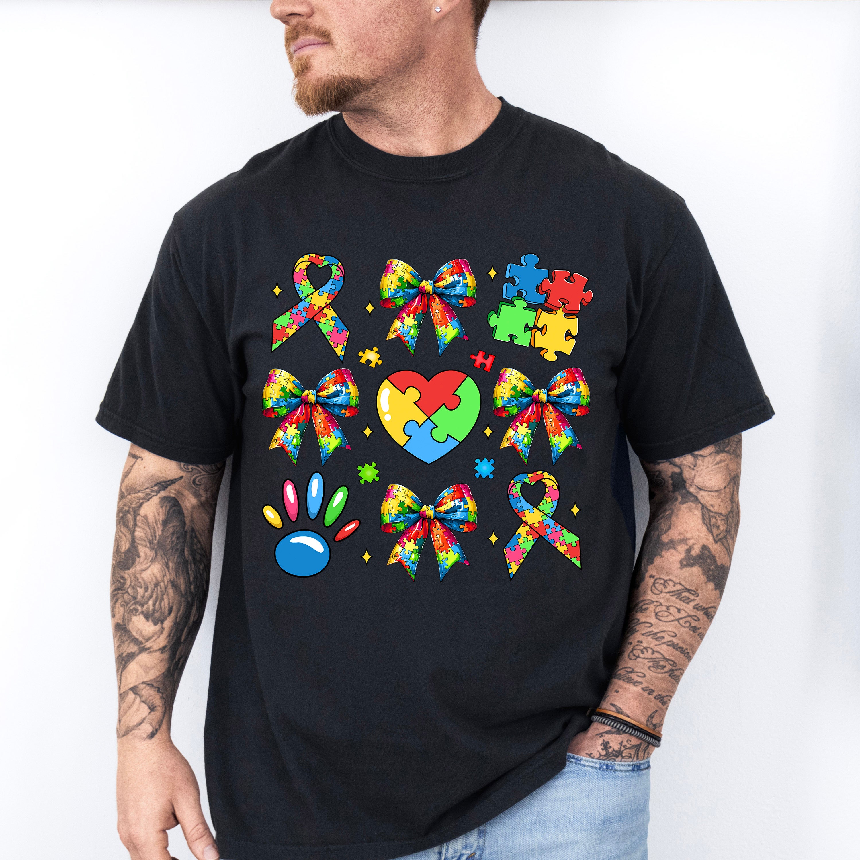 Ribbon Heart Jigsaw - Autism Awareness Unisex Crewneck T-Shirt Sweatshirt Hoodie