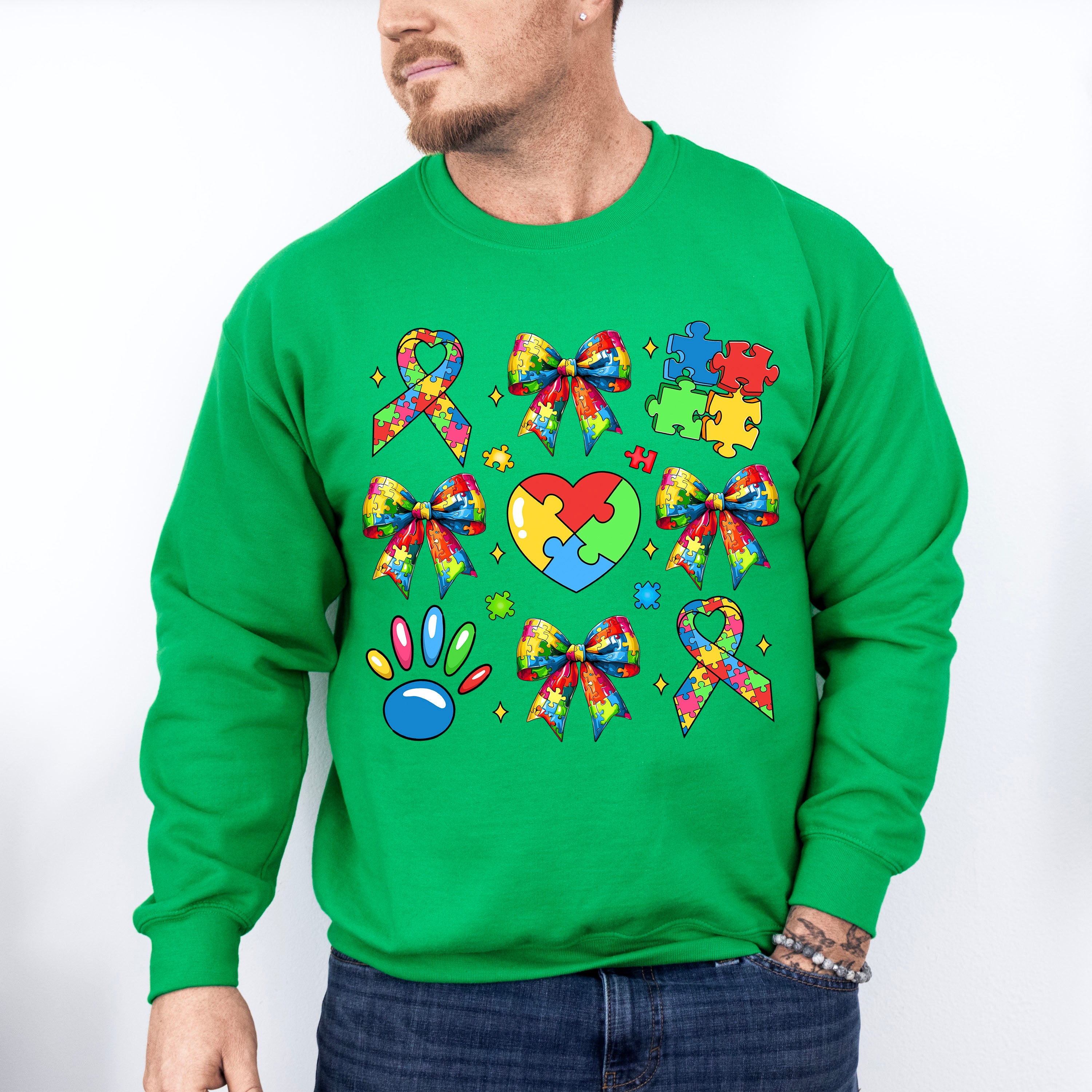 Ribbon Heart Jigsaw - Autism Awareness Unisex Crewneck T-Shirt Sweatshirt Hoodie