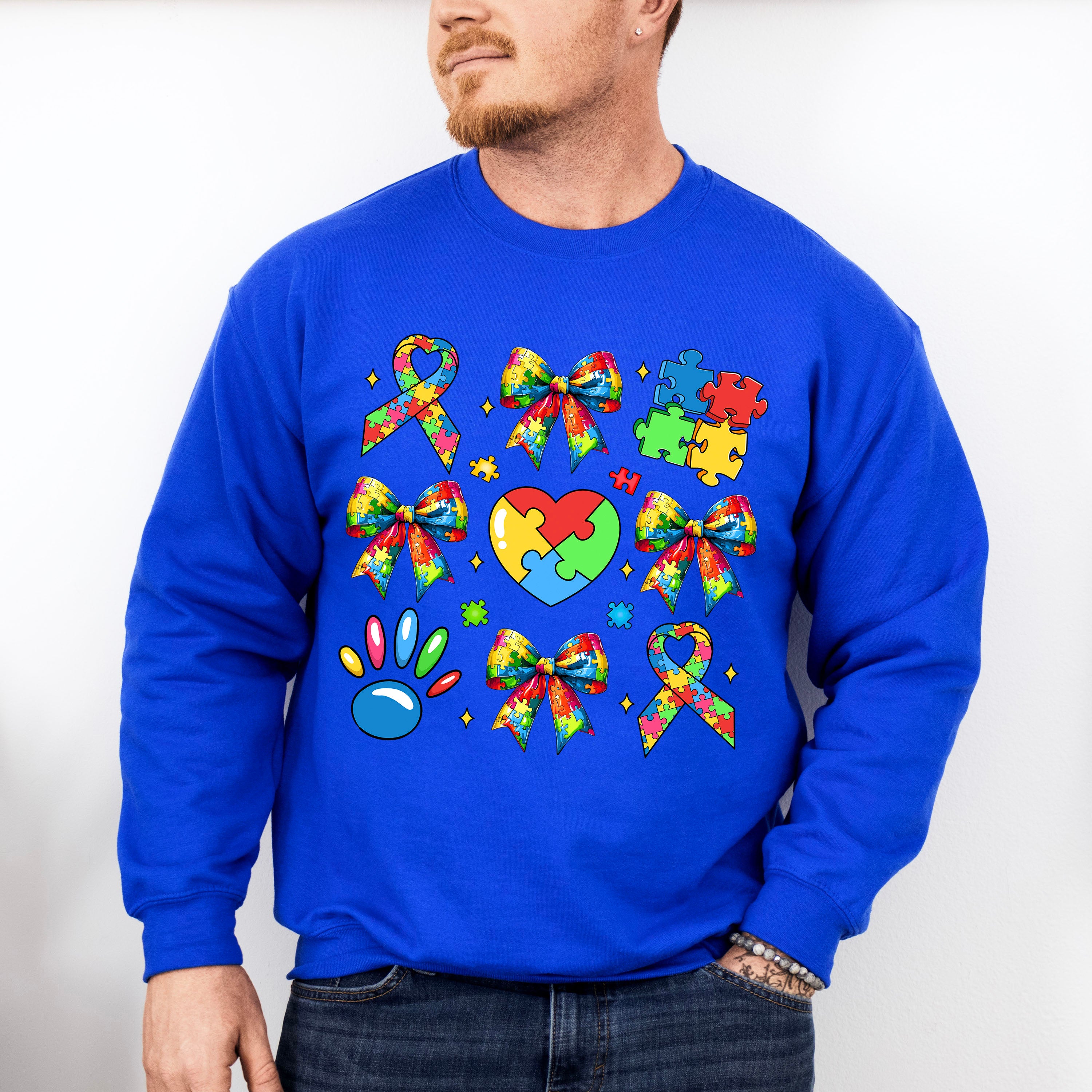 Ribbon Heart Jigsaw - Autism Awareness Unisex Crewneck T-Shirt Sweatshirt Hoodie