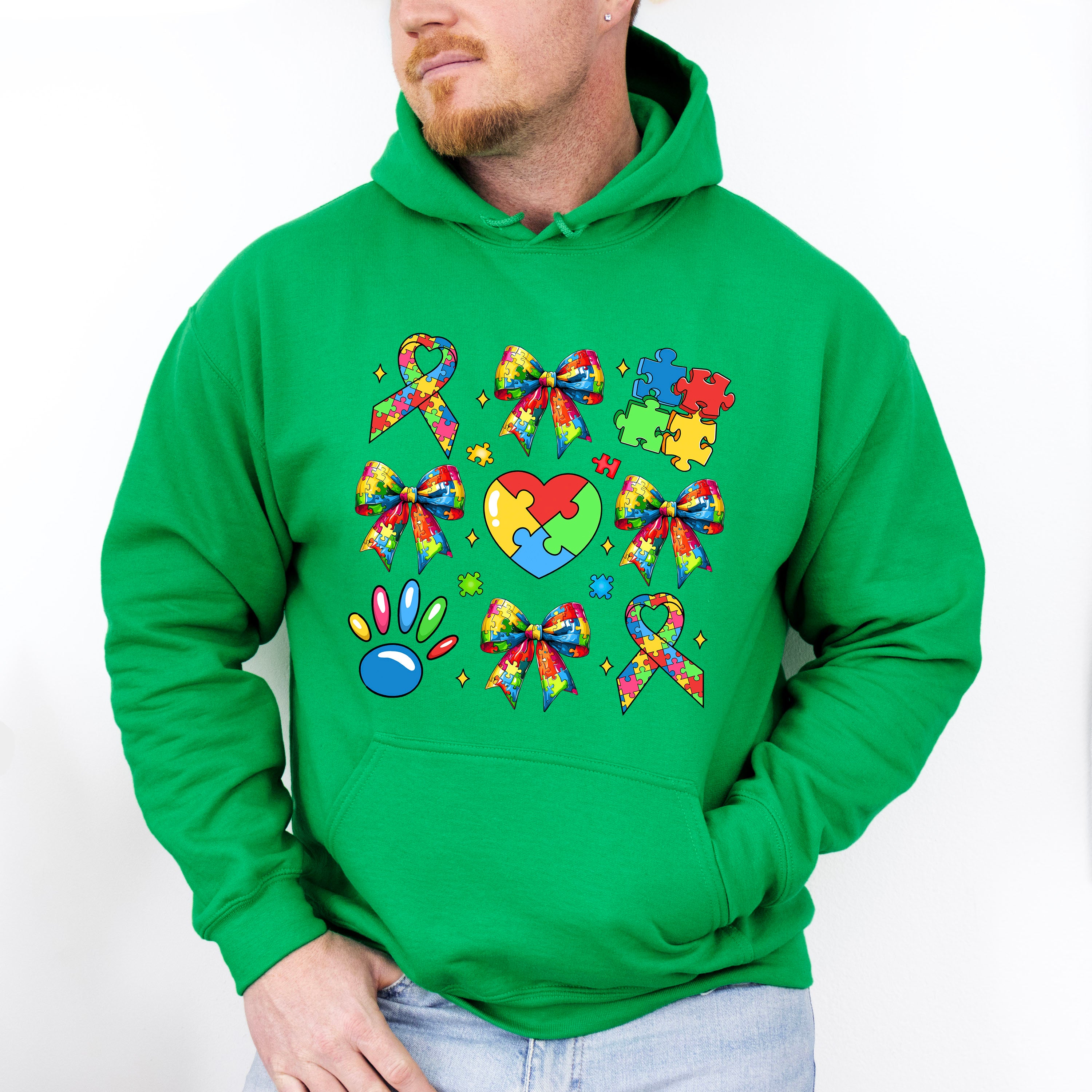 Ribbon Heart Jigsaw - Autism Awareness Unisex Crewneck T-Shirt Sweatshirt Hoodie