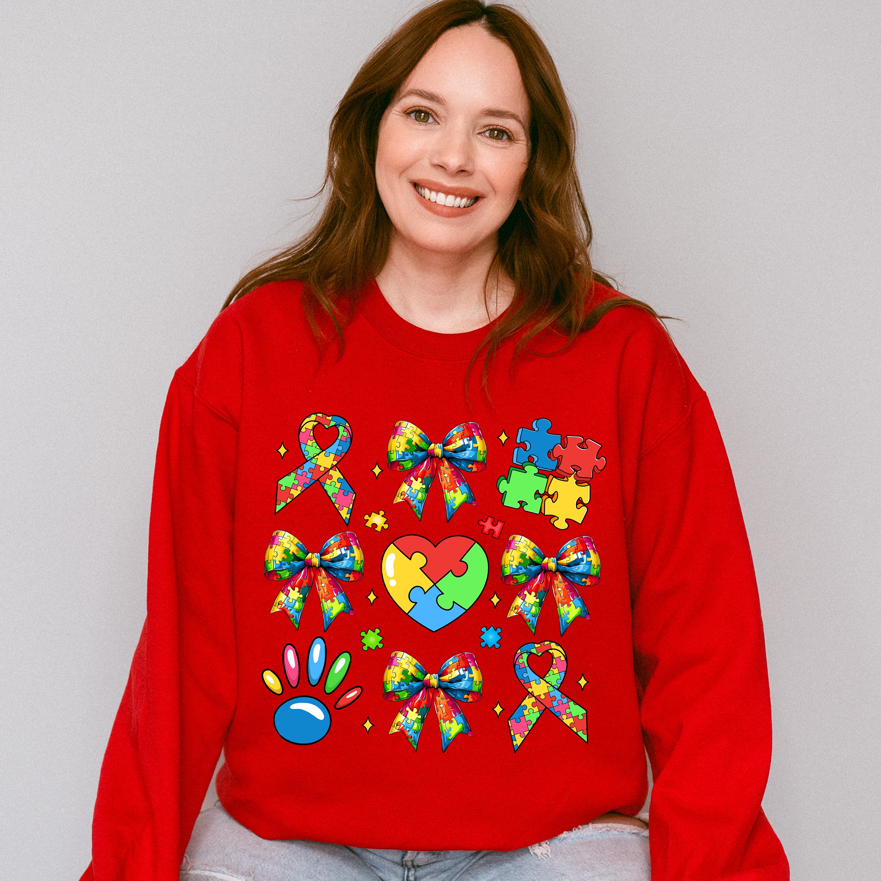 Ribbon Heart Jigsaw - Autism Awareness Unisex Crewneck T-Shirt Sweatshirt Hoodie