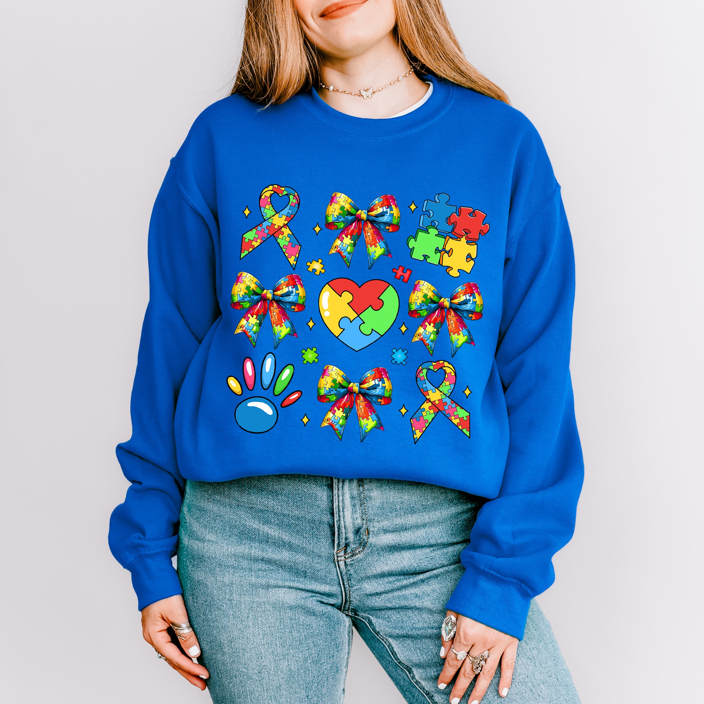 Ribbon Heart Jigsaw - Autism Awareness Unisex Crewneck T-Shirt Sweatshirt Hoodie