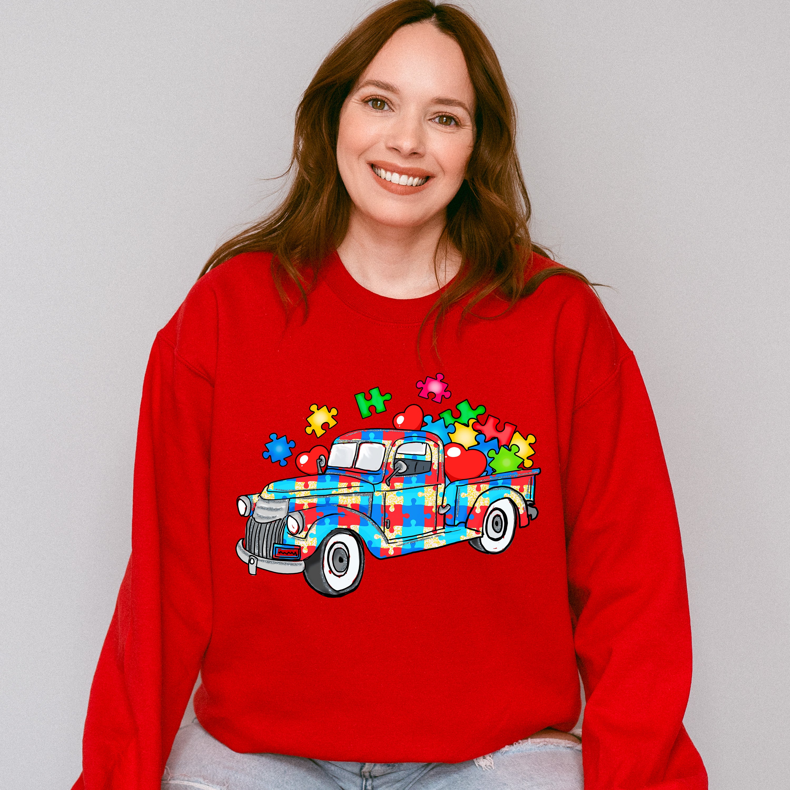 Jigsaw Truck - Autism Awareness Unisex Crewneck T-Shirt Sweatshirt Hoodie