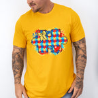 Red Blue Yellow Jigsaw Design - Autism Awareness Unisex Crewneck T-Shirt Sweatshirt Hoodie
