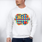 Red Blue Yellow Jigsaw Design - Autism Awareness Unisex Crewneck T-Shirt Sweatshirt Hoodie