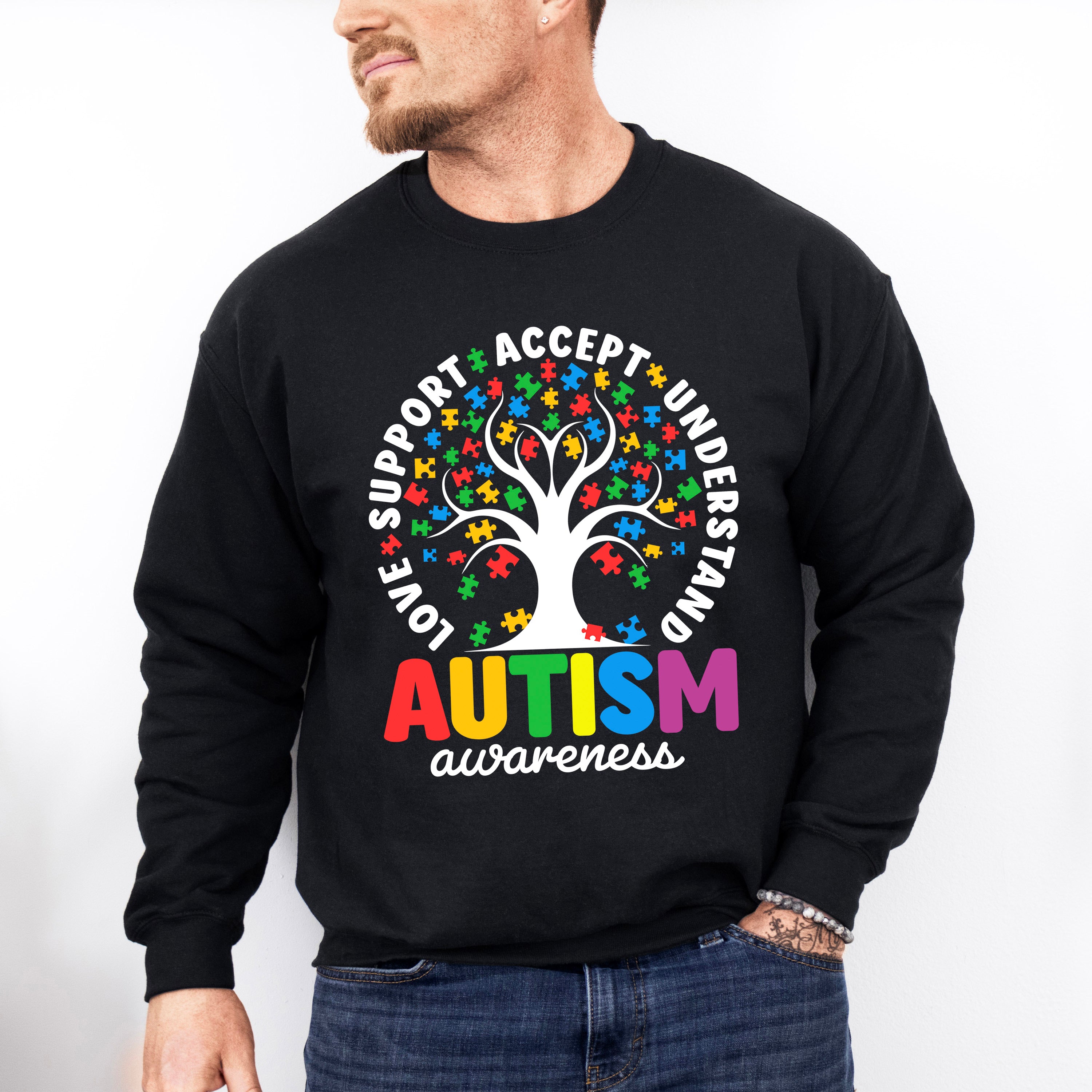 Autism Awareness Tree Design - Autism Awareness Unisex Crewneck T-Shirt Sweatshirt Hoodie