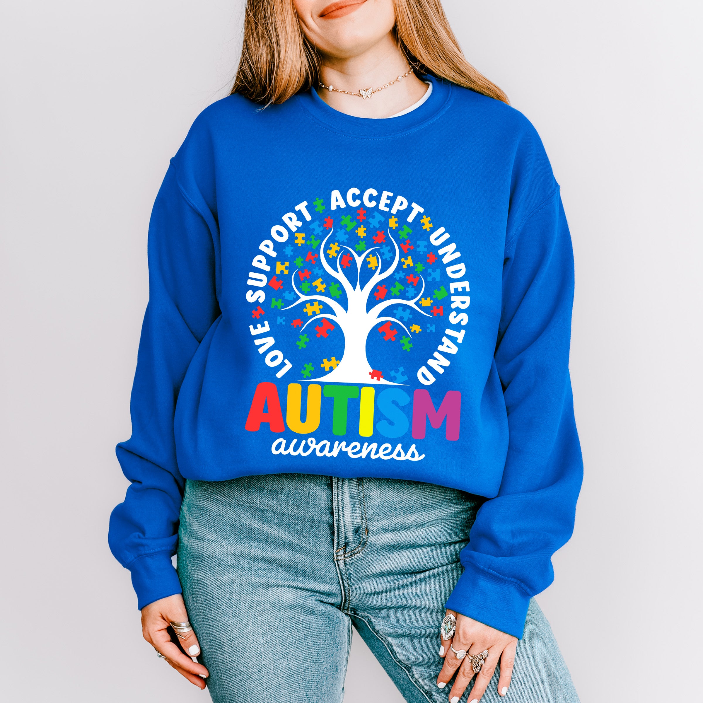 Autism Awareness Tree Design - Autism Awareness Unisex Crewneck T-Shirt Sweatshirt Hoodie