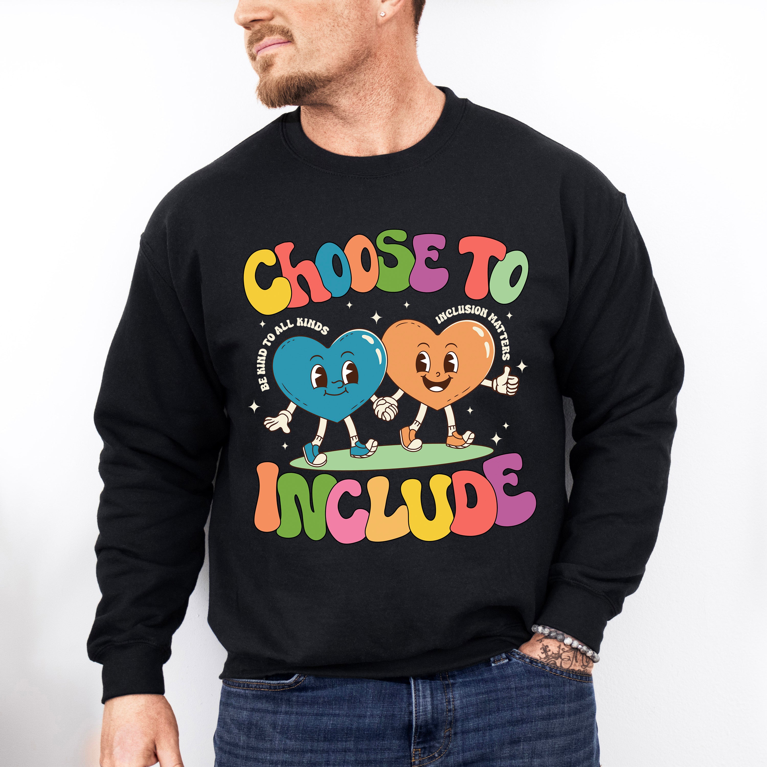 Choose To Include Hearts Design - Autism Awareness Unisex Crewneck T-Shirt Sweatshirt Hoodie