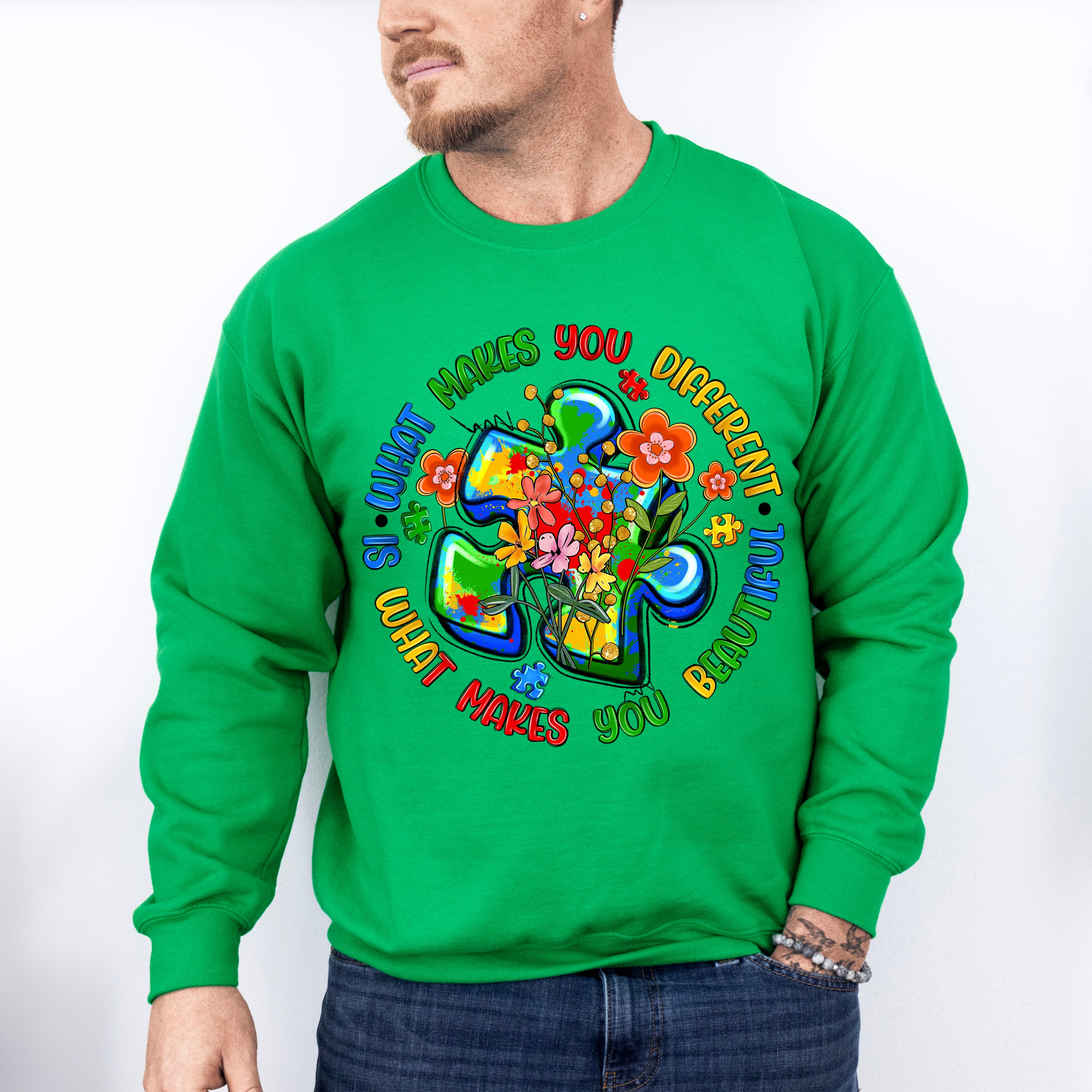 What Makes You Different Jigsaw Design - Autism Awareness Unisex Crewneck T-Shirt Sweatshirt Hoodie