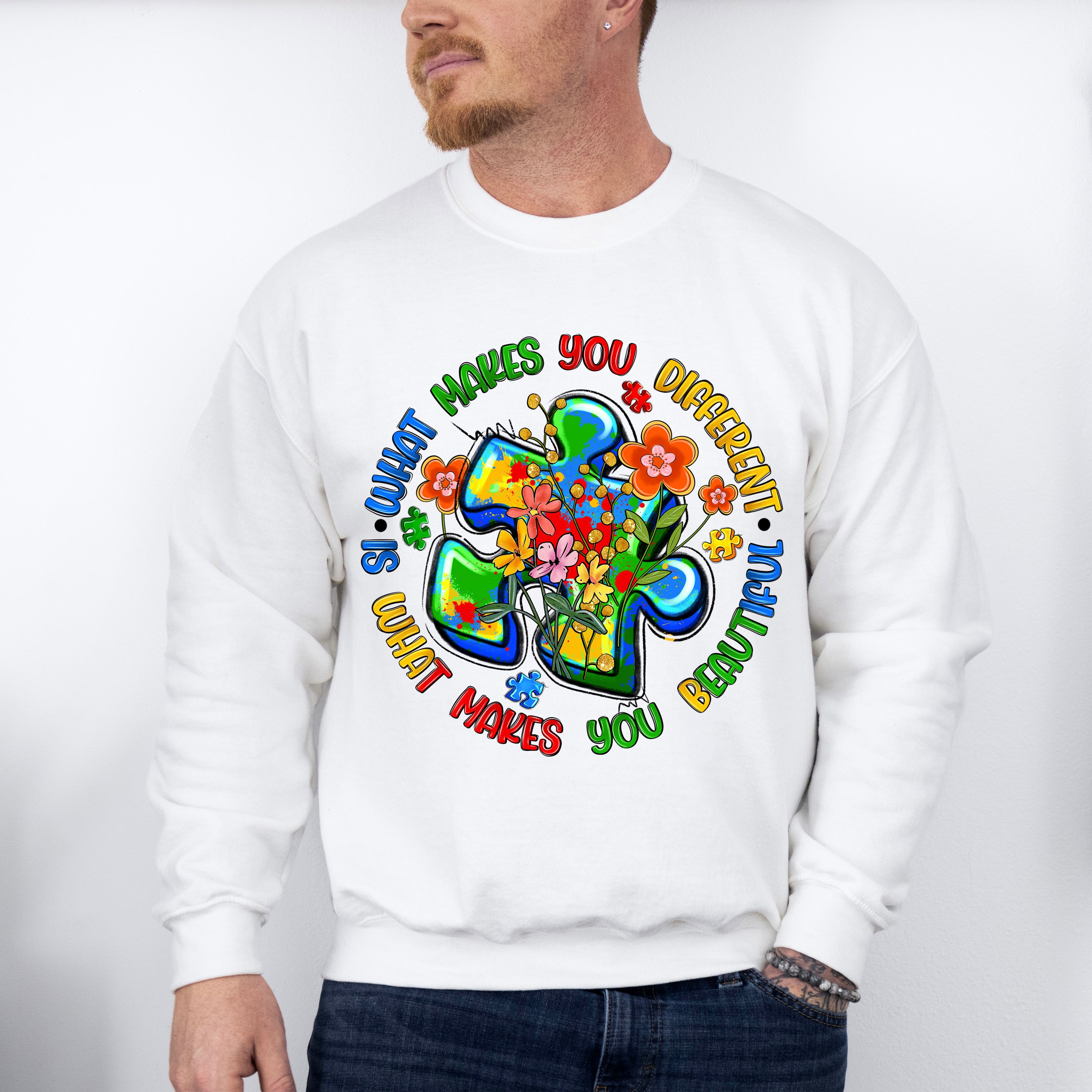 What Makes You Different Jigsaw Design - Autism Awareness Unisex Crewneck T-Shirt Sweatshirt Hoodie