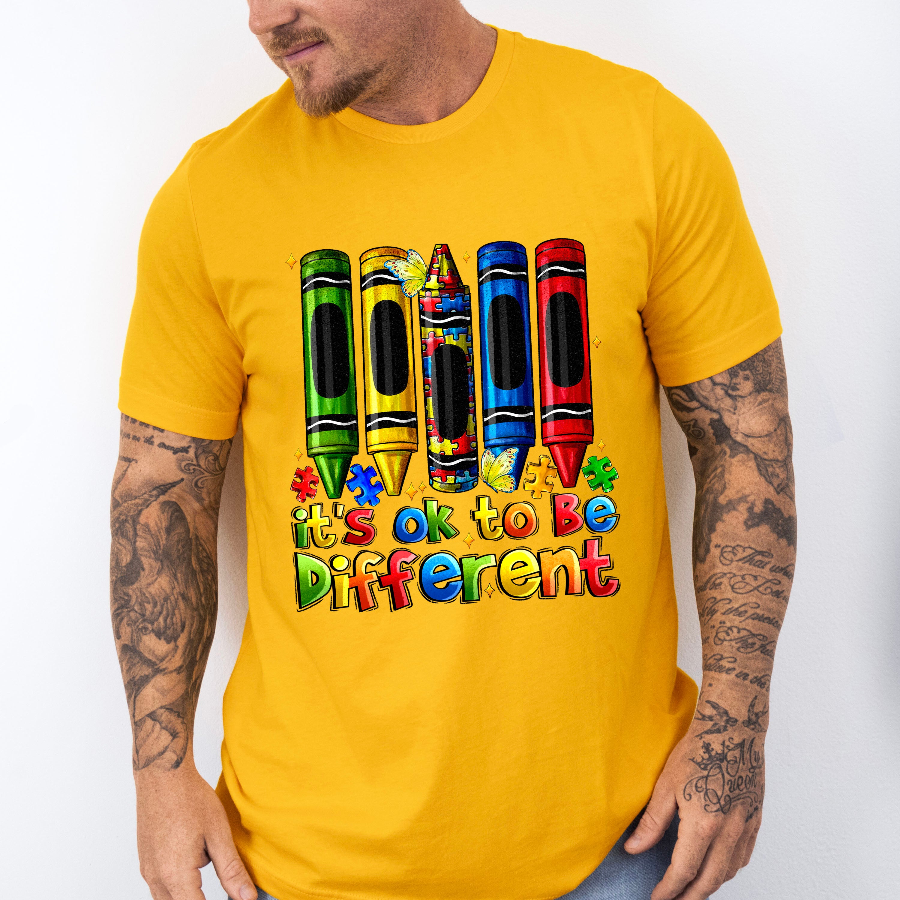 It's Okay To Be Different Crayon Design - Autism Awareness Unisex Crewneck T-Shirt Sweatshirt Hoodie