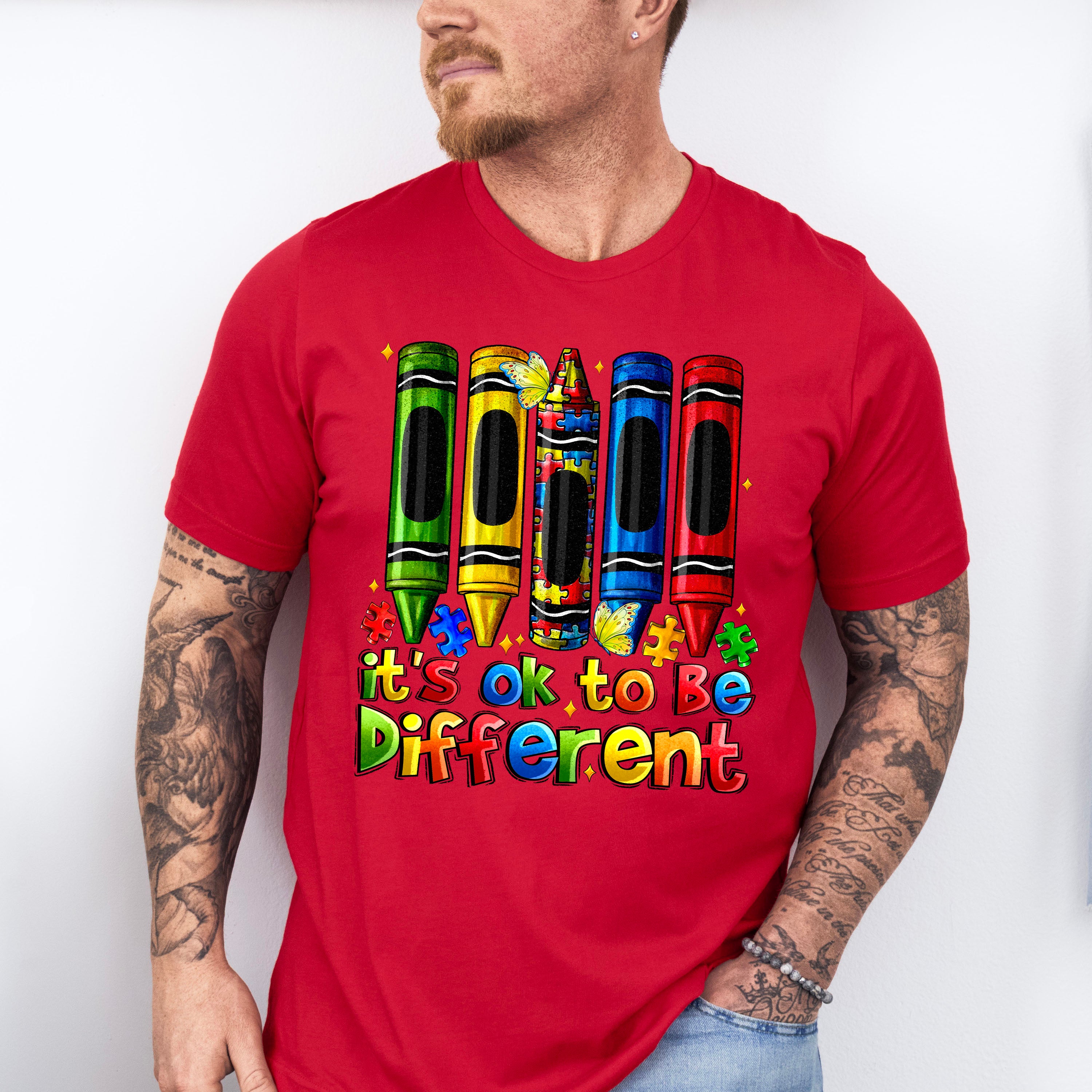 It's Okay To Be Different Crayon Design - Autism Awareness Unisex Crewneck T-Shirt Sweatshirt Hoodie