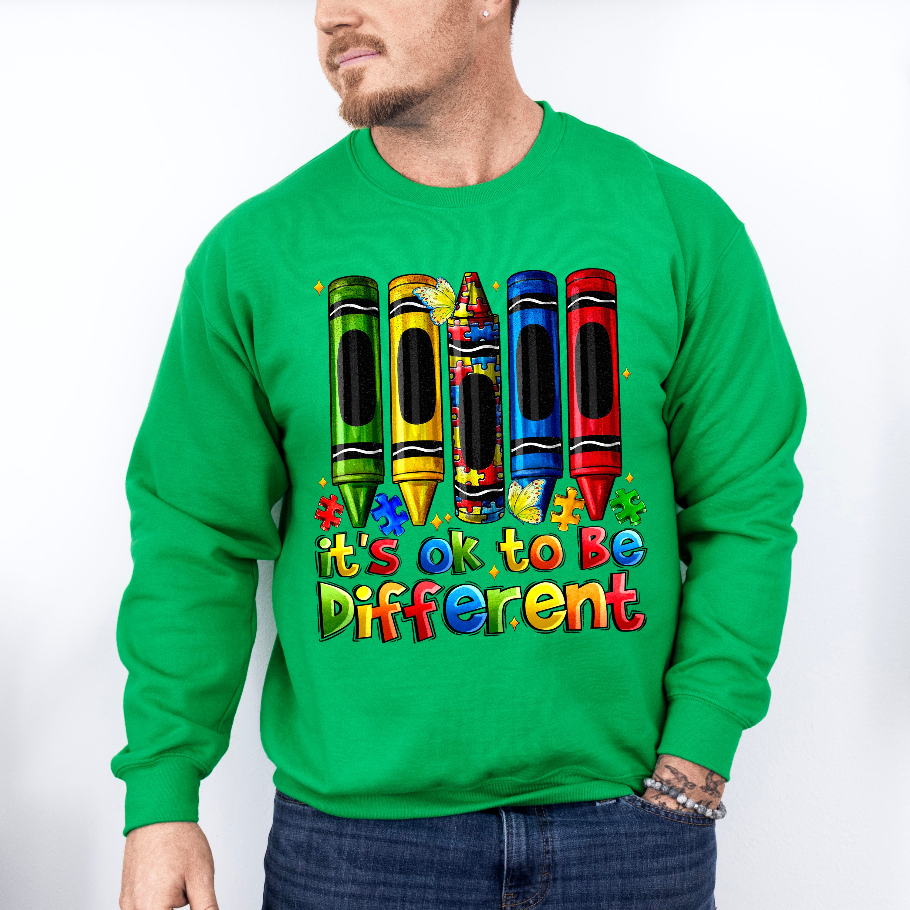 It's Okay To Be Different Crayon Design - Autism Awareness Unisex Crewneck T-Shirt Sweatshirt Hoodie