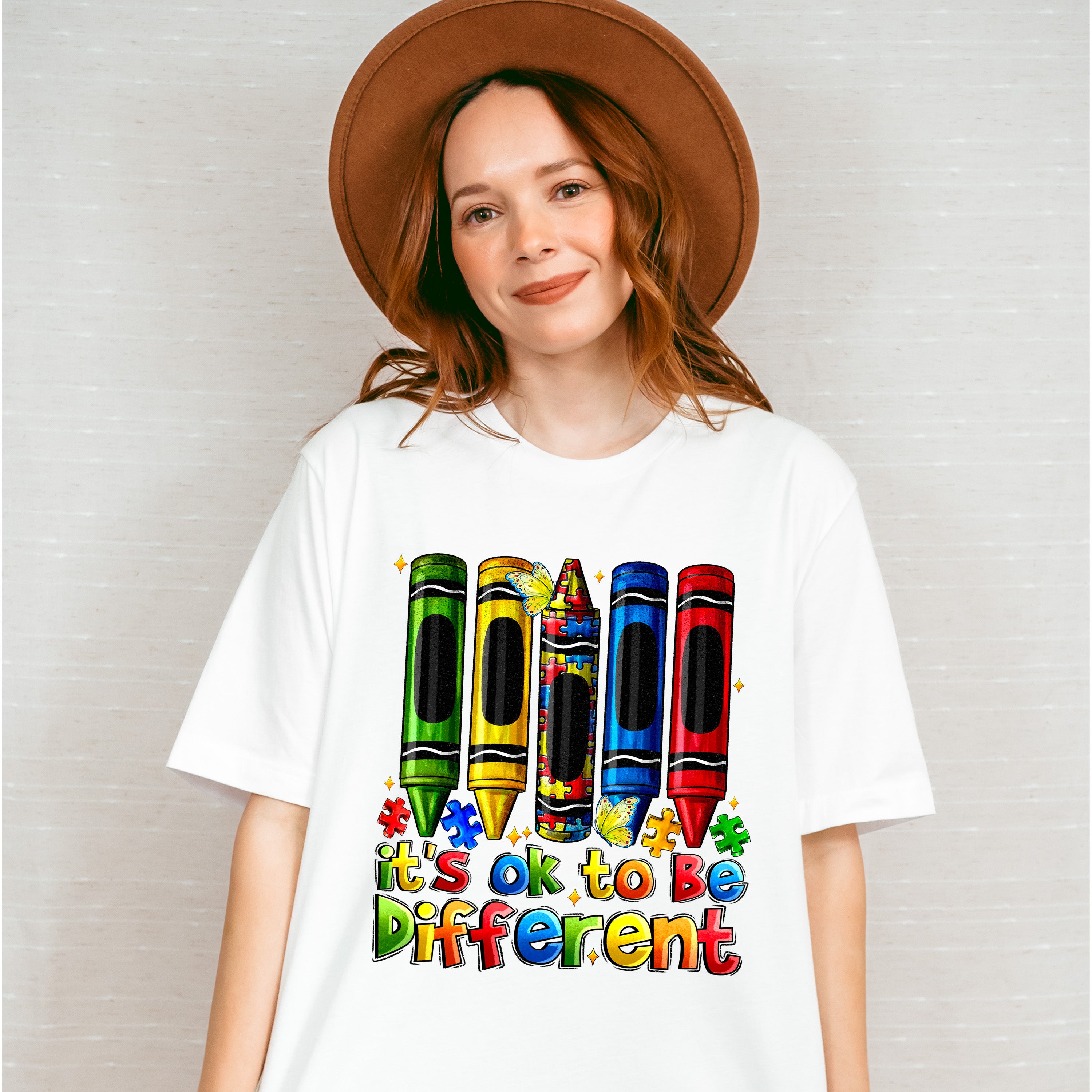 It's Okay To Be Different Crayon Design - Autism Awareness Unisex Crewneck T-Shirt Sweatshirt Hoodie