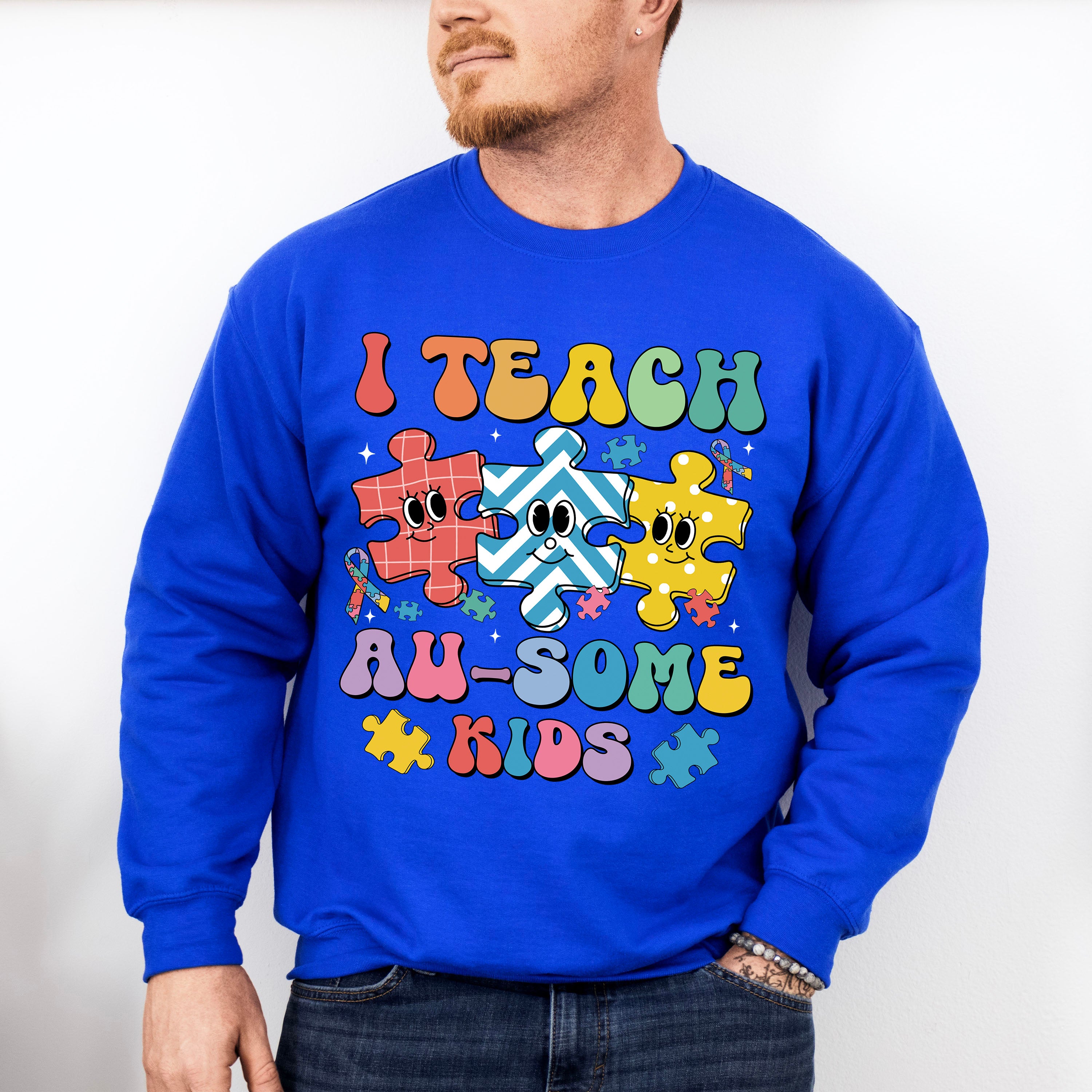 I Teach Au-Some Kids - Autism Awareness Unisex Crewneck T-Shirt Sweatshirt Hoodie