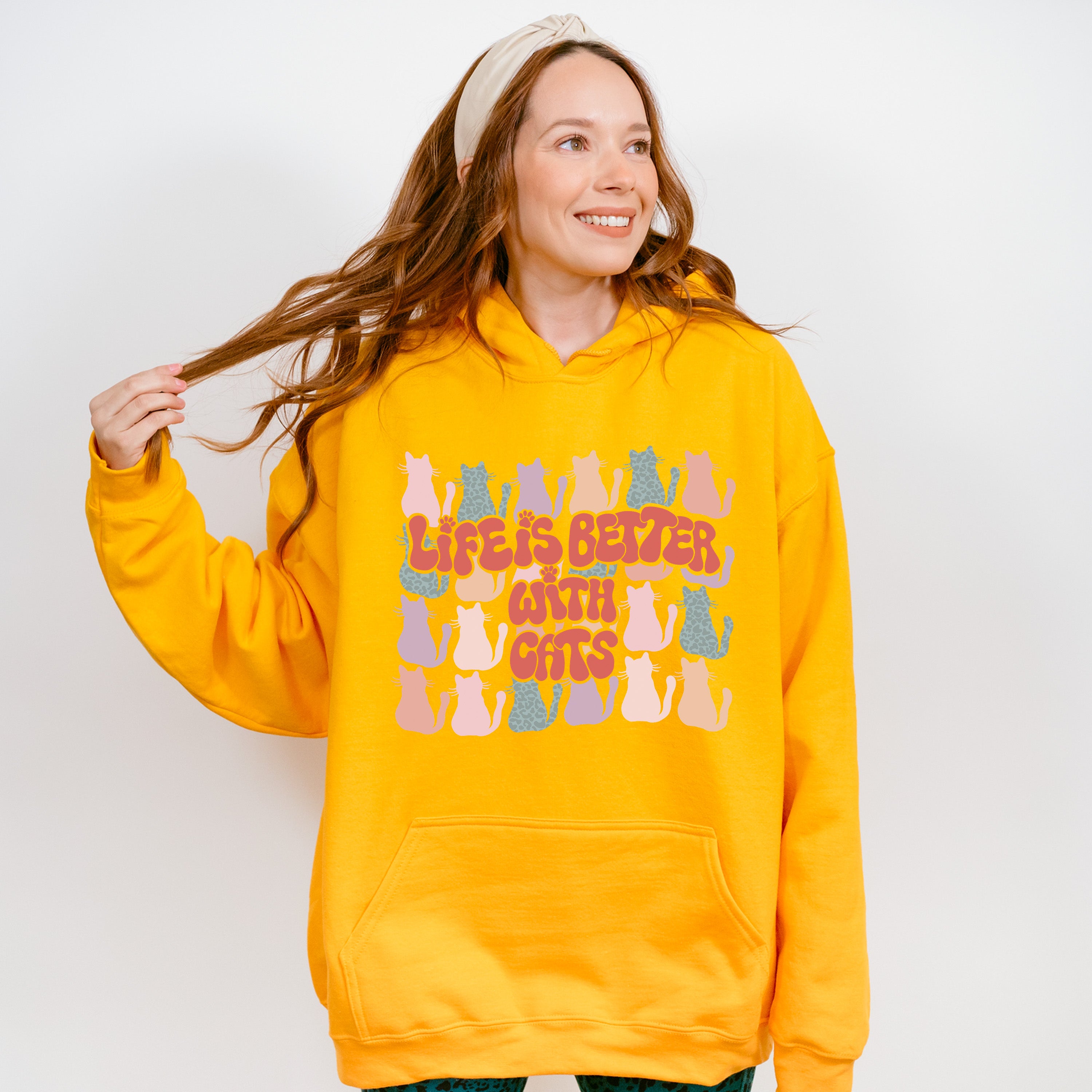 Life Is Better With Cats Colorful Design - Cat Unisex Crewneck T-Shirt Sweatshirt Hoodie