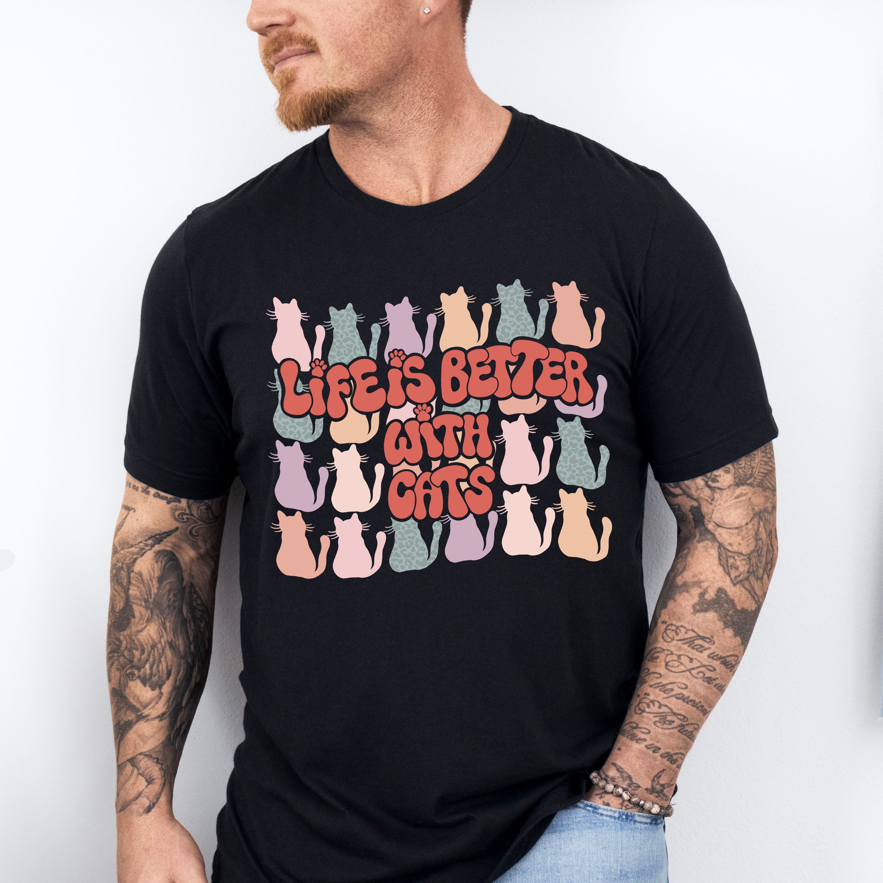 Life Is Better With Cats Colorful Design - Cat Unisex Crewneck T-Shirt Sweatshirt Hoodie