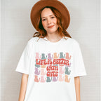 Life Is Better With Cats Colorful Design - Cat Unisex Crewneck T-Shirt Sweatshirt Hoodie