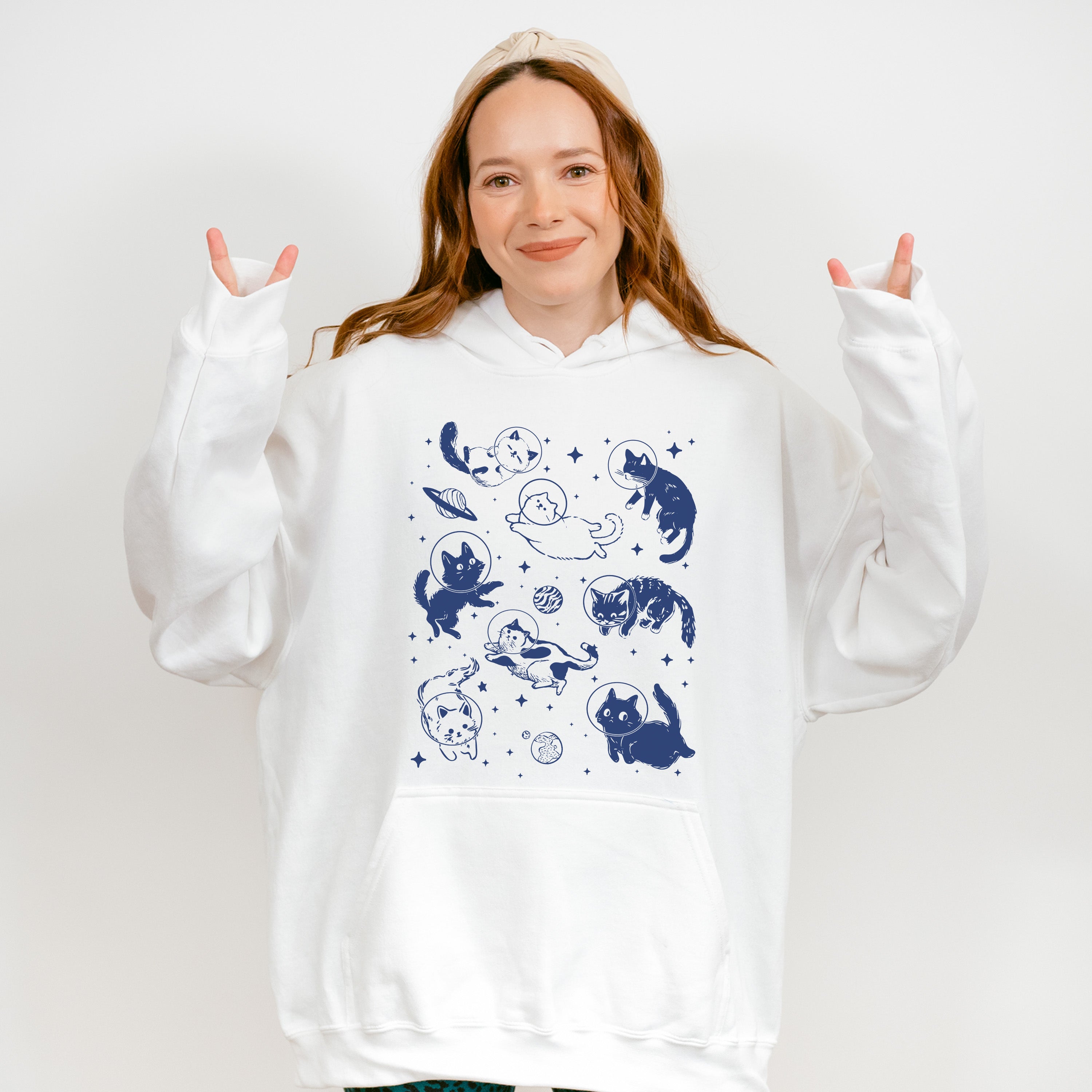 Blue Cats In Space - Cat Unisex Crewneck T-Shirt Sweatshirt Hoodie