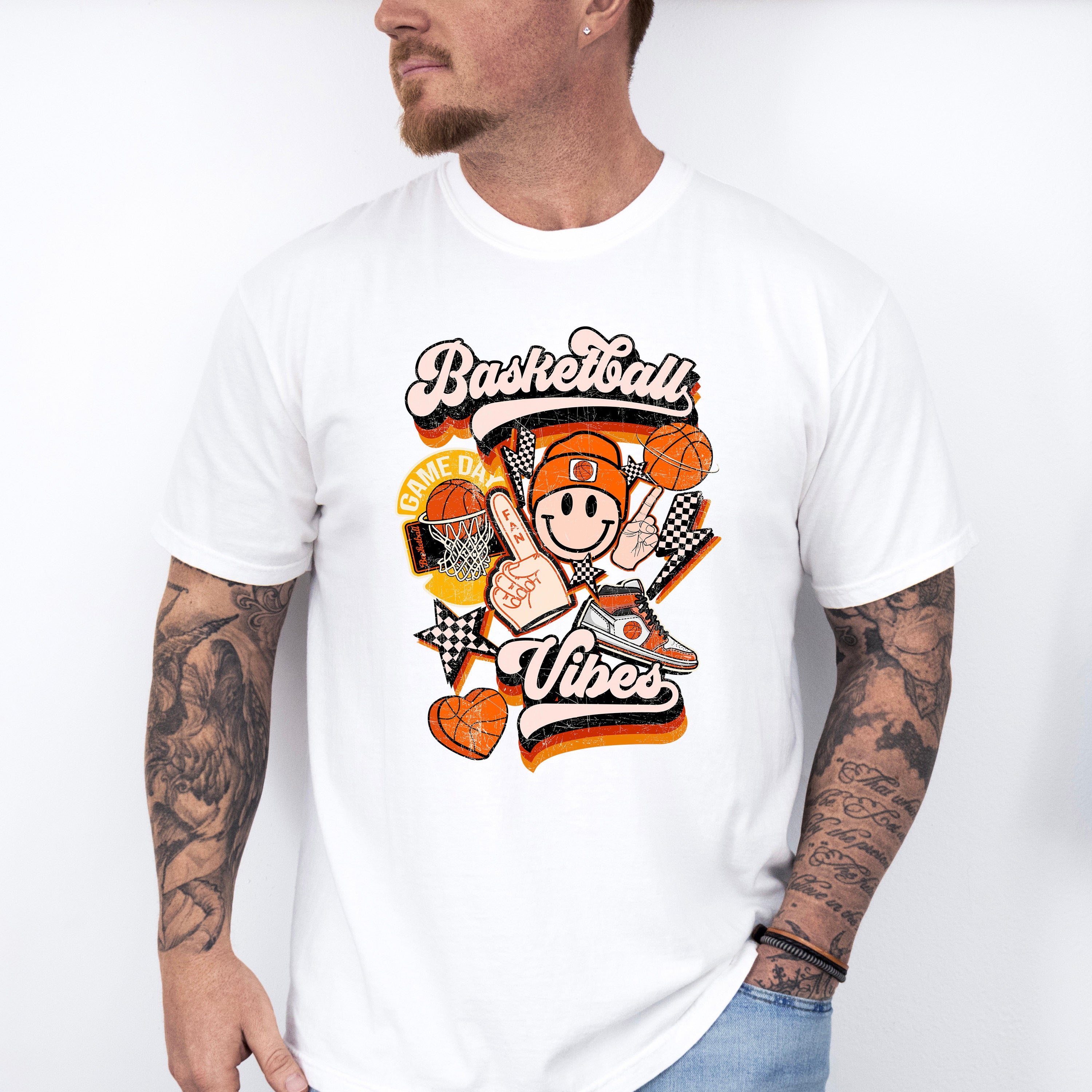 Basketball Vibes Smiley Heart Design - Basketball Unisex Crewneck T-Shirt Sweatshirt Hoodie