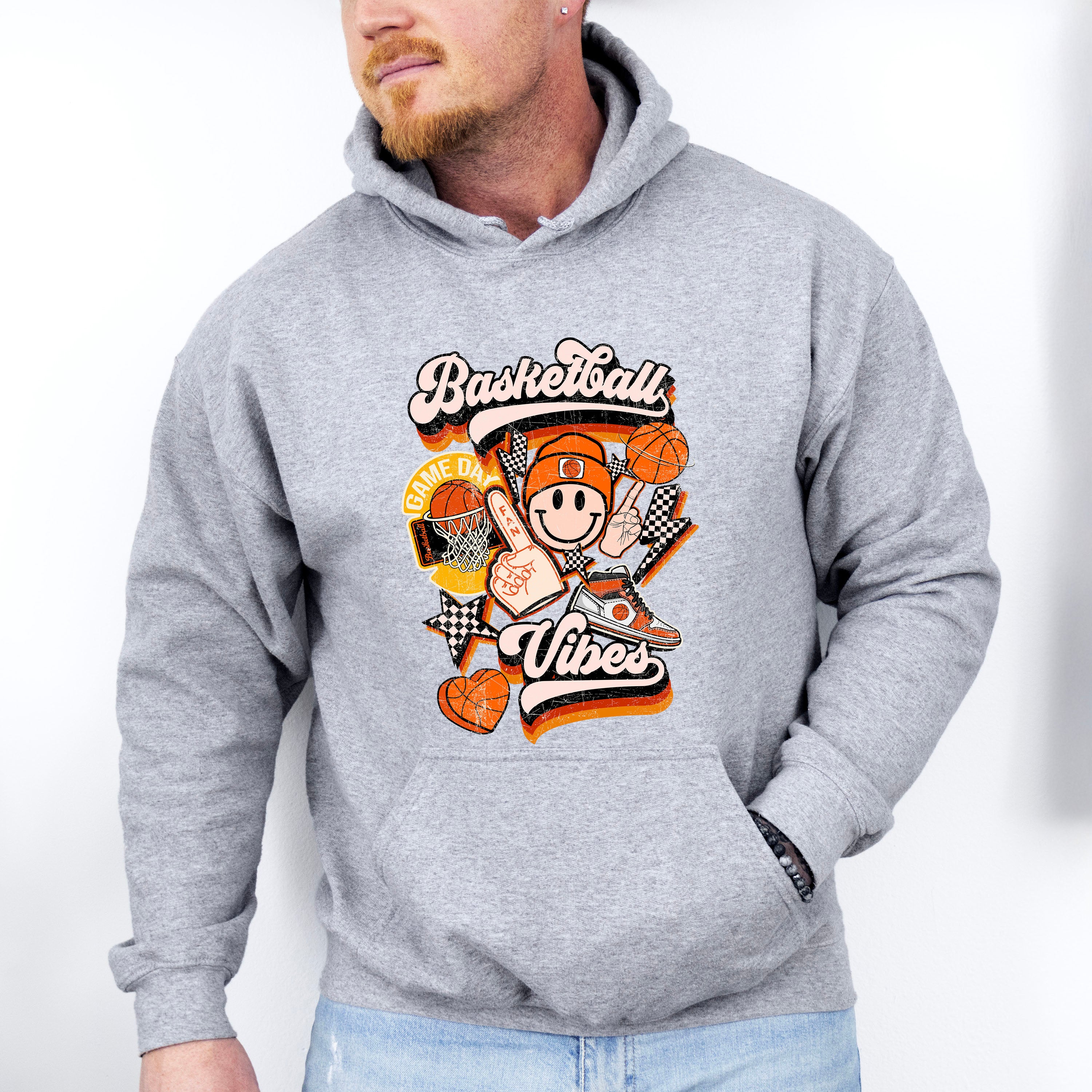 Basketball Vibes Smiley Heart Design - Basketball Unisex Crewneck T-Shirt Sweatshirt Hoodie