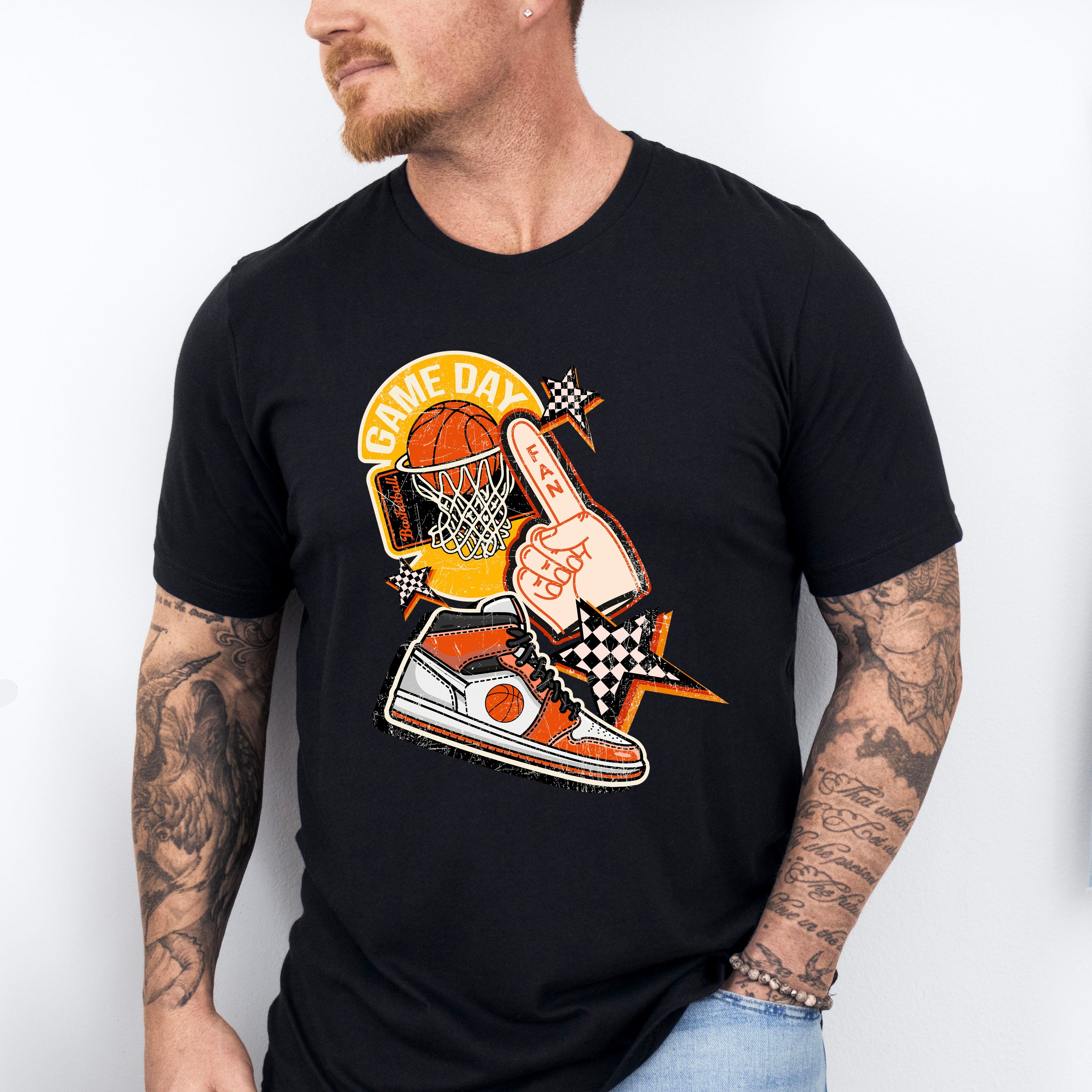 Game Day Shoes Checkered Star Design - Basketball Unisex Crewneck T-Shirt Sweatshirt Hoodie