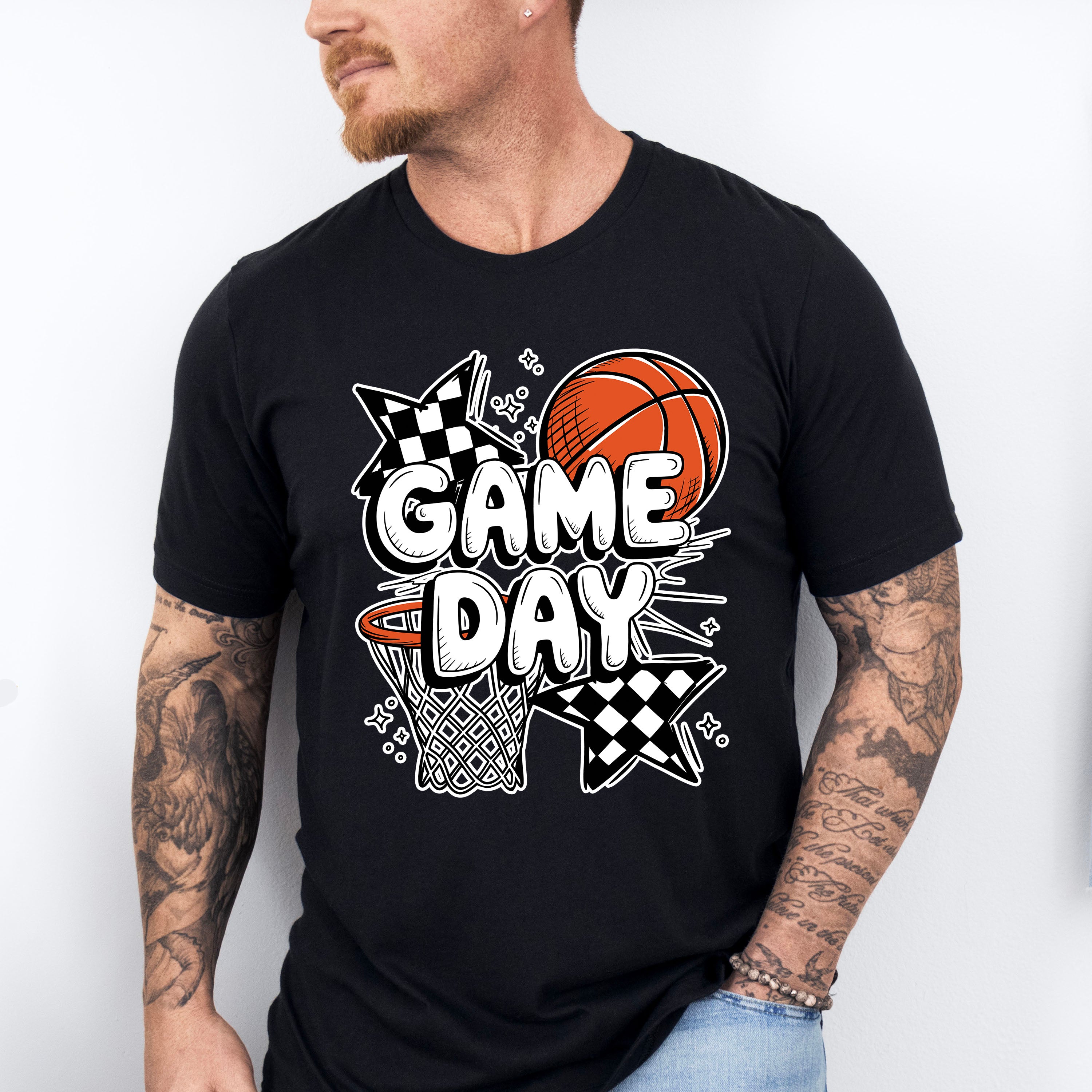 Game Day Basketball Hoop Star Design - Basketball Unisex Crewneck T-Shirt Sweatshirt Hoodie