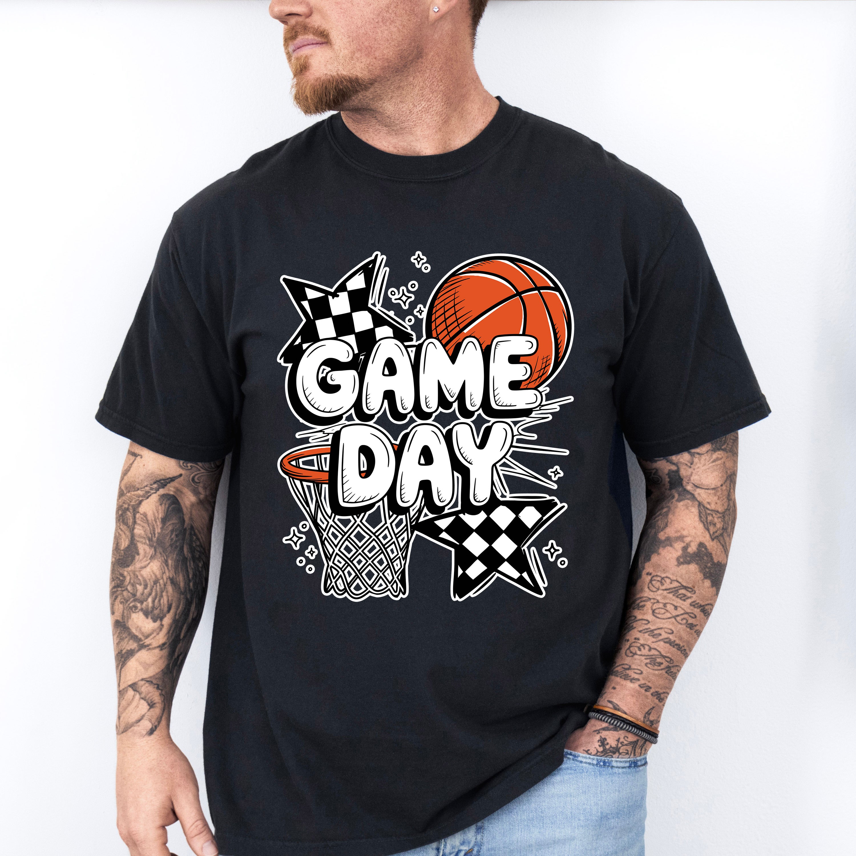 Game Day Basketball Hoop Star Design - Basketball Unisex Crewneck T-Shirt Sweatshirt Hoodie