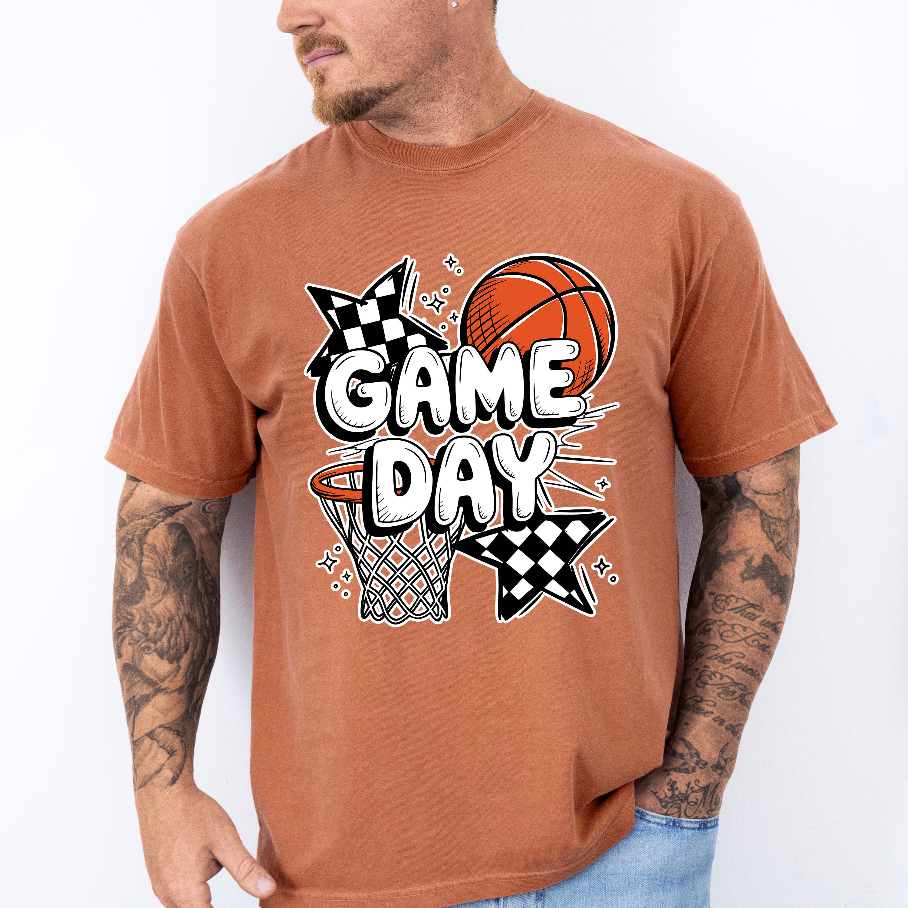 Game Day Basketball Hoop Star Design - Basketball Unisex Crewneck T-Shirt Sweatshirt Hoodie