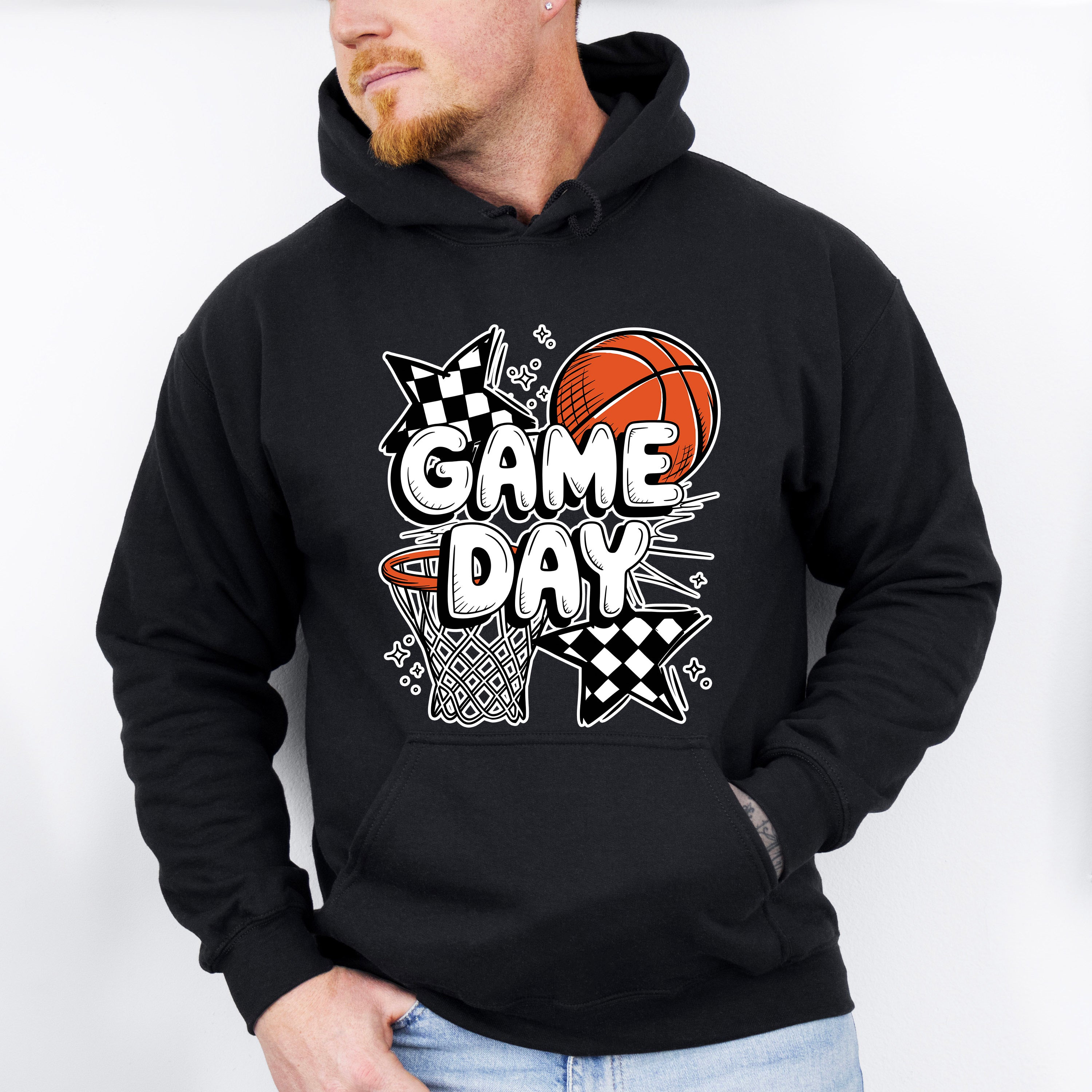 Game Day Basketball Hoop Star Design - Basketball Unisex Crewneck T-Shirt Sweatshirt Hoodie