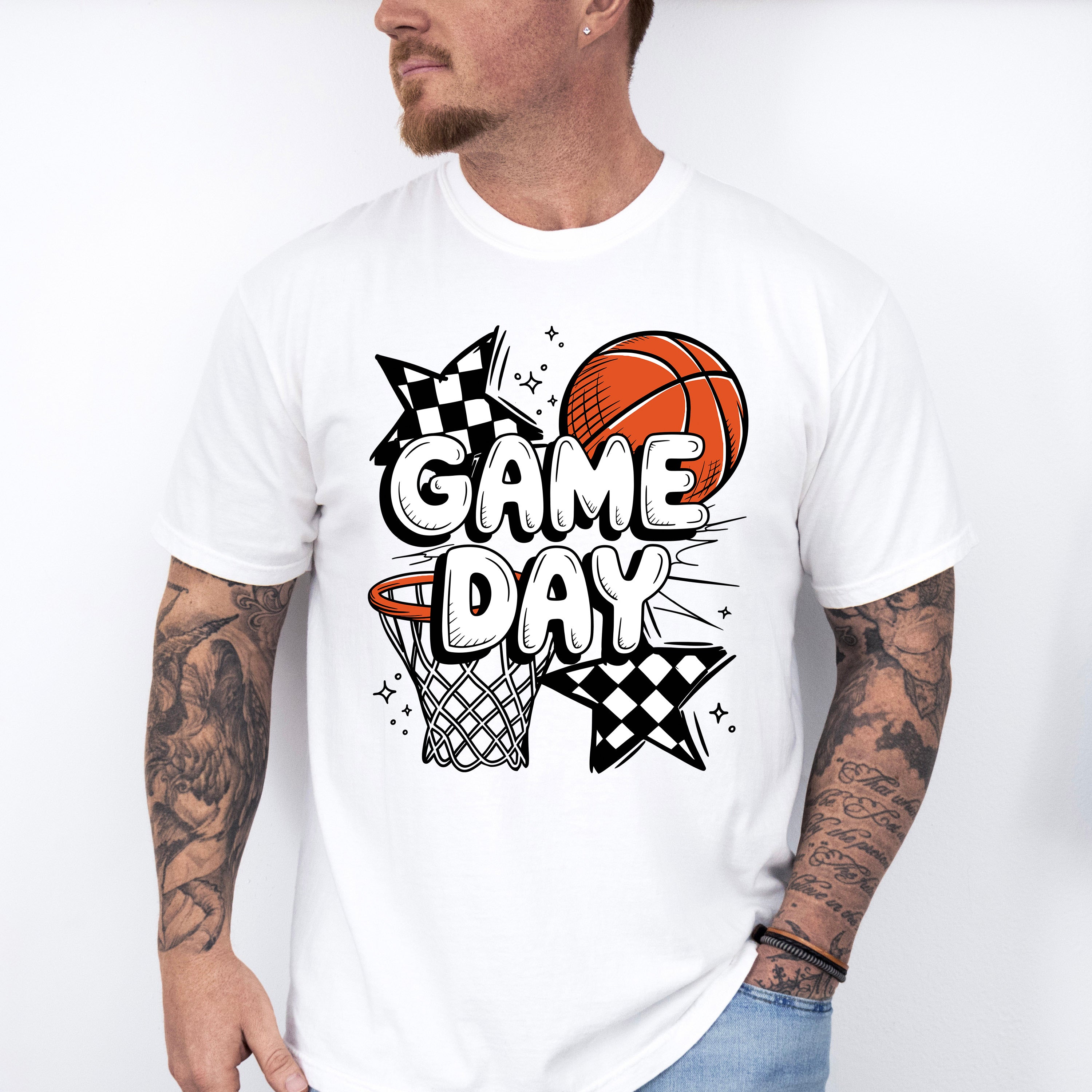 Game Day Basketball Hoop Star Design - Basketball Unisex Crewneck T-Shirt Sweatshirt Hoodie