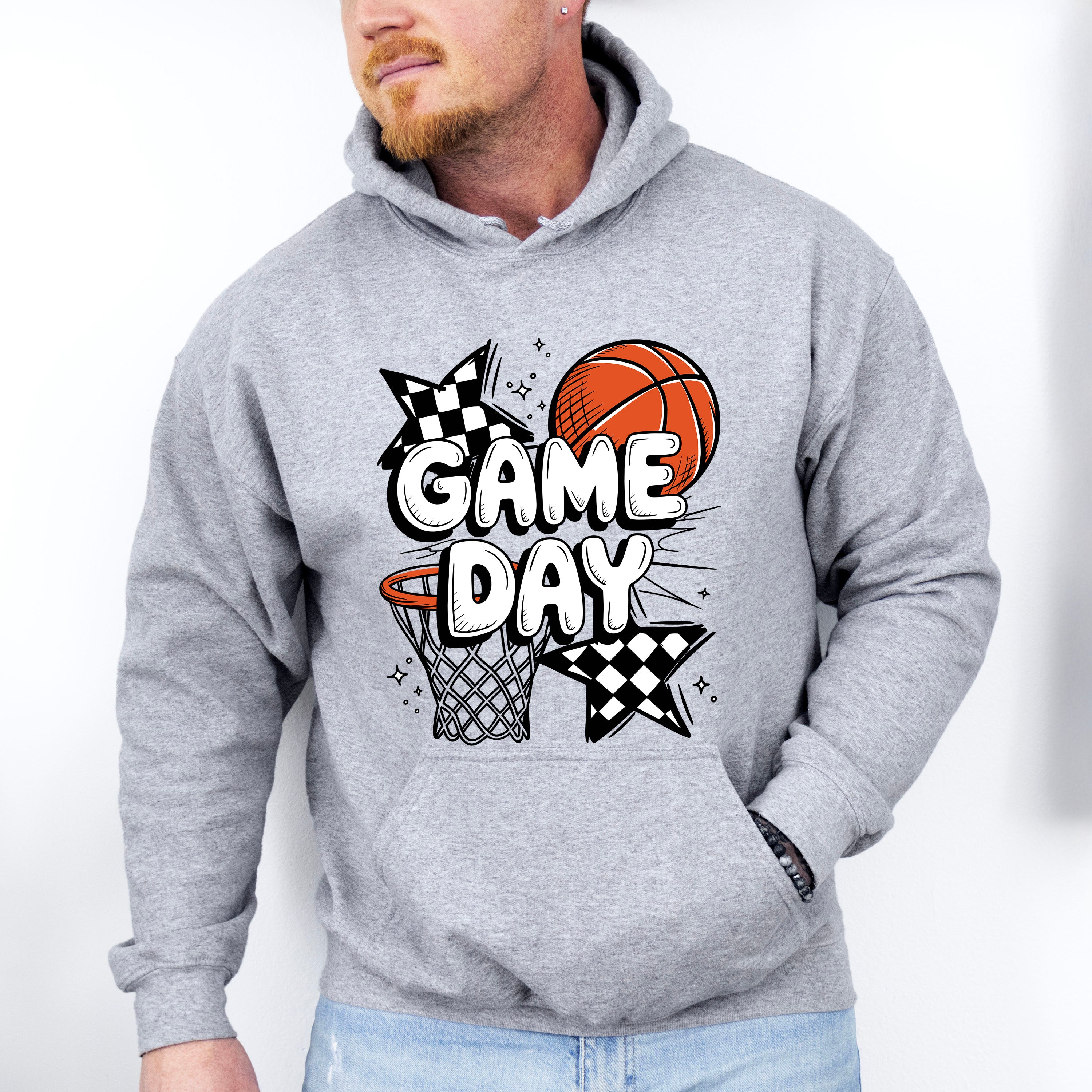 Game Day Basketball Hoop Star Design - Basketball Unisex Crewneck T-Shirt Sweatshirt Hoodie