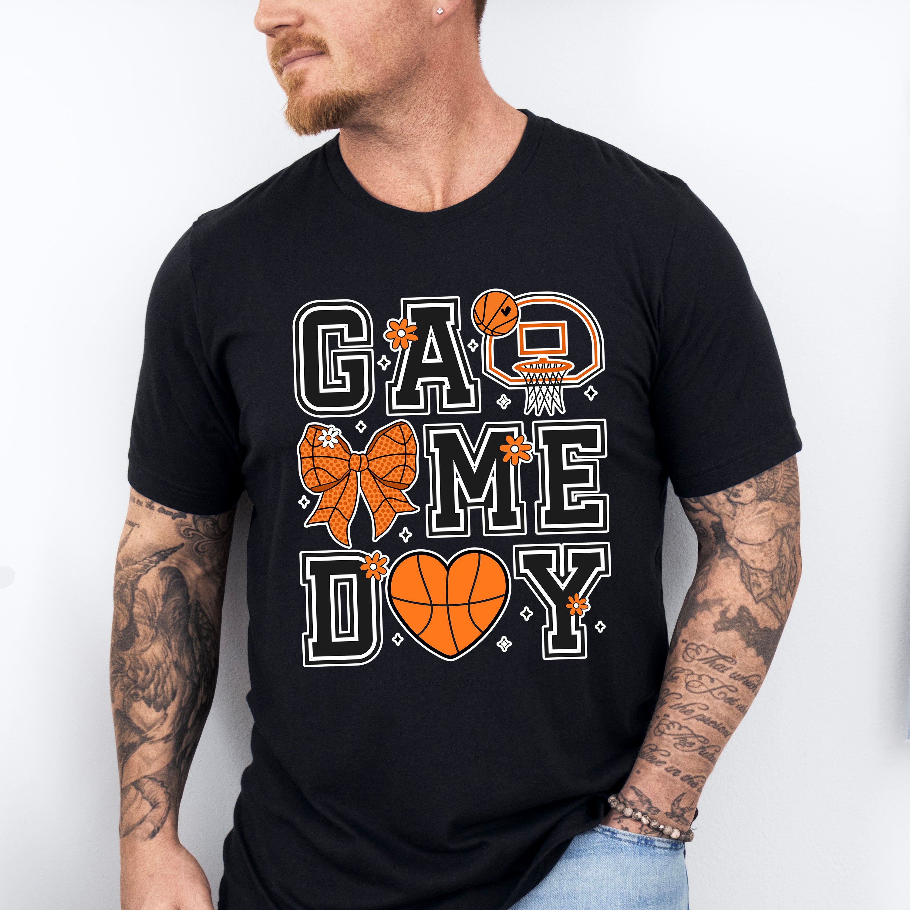 Game Day Ribbon Heart Hoop - Basketball Unisex Crewneck T-Shirt Sweatshirt Hoodie