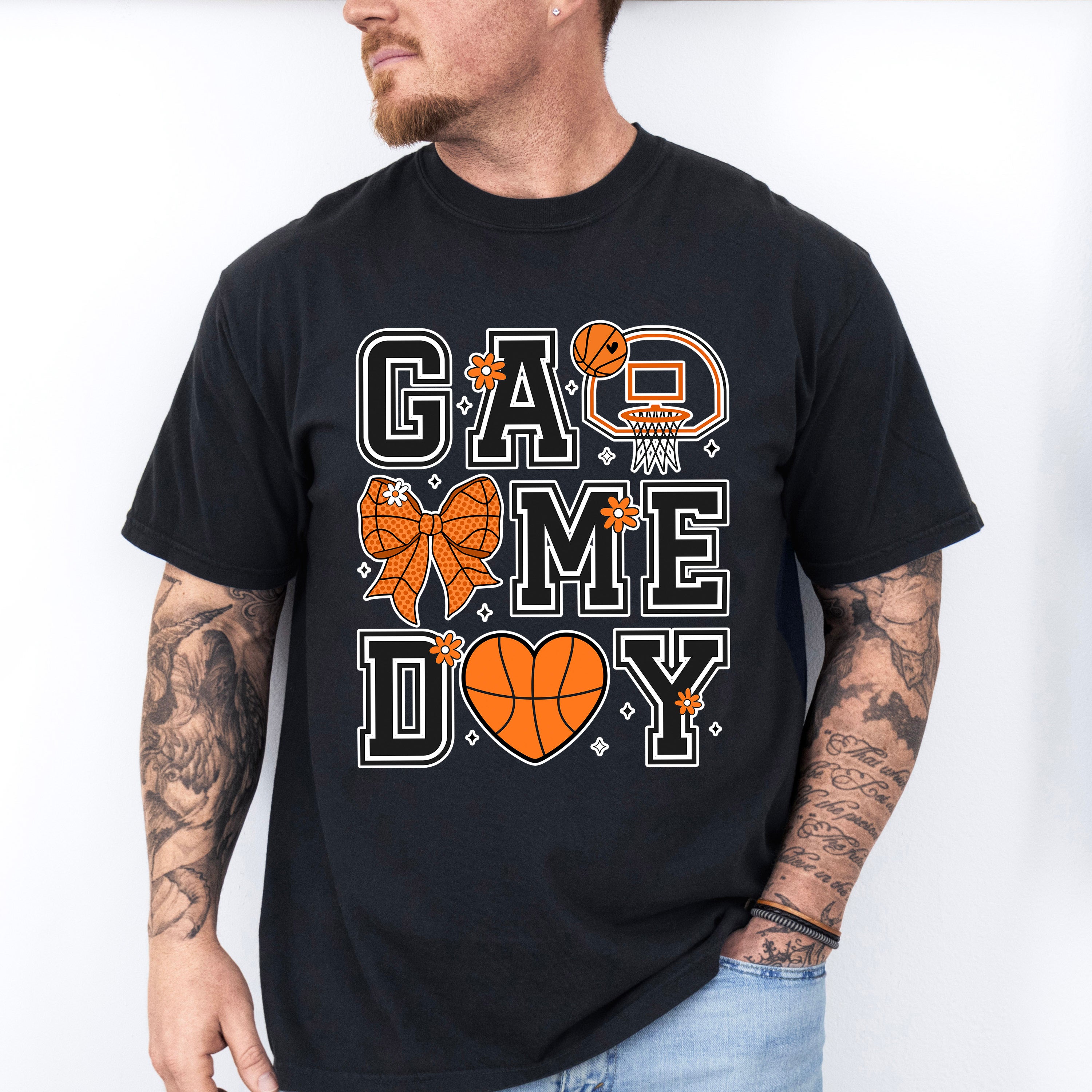 Game Day Ribbon Heart Hoop - Basketball Unisex Crewneck T-Shirt Sweatshirt Hoodie