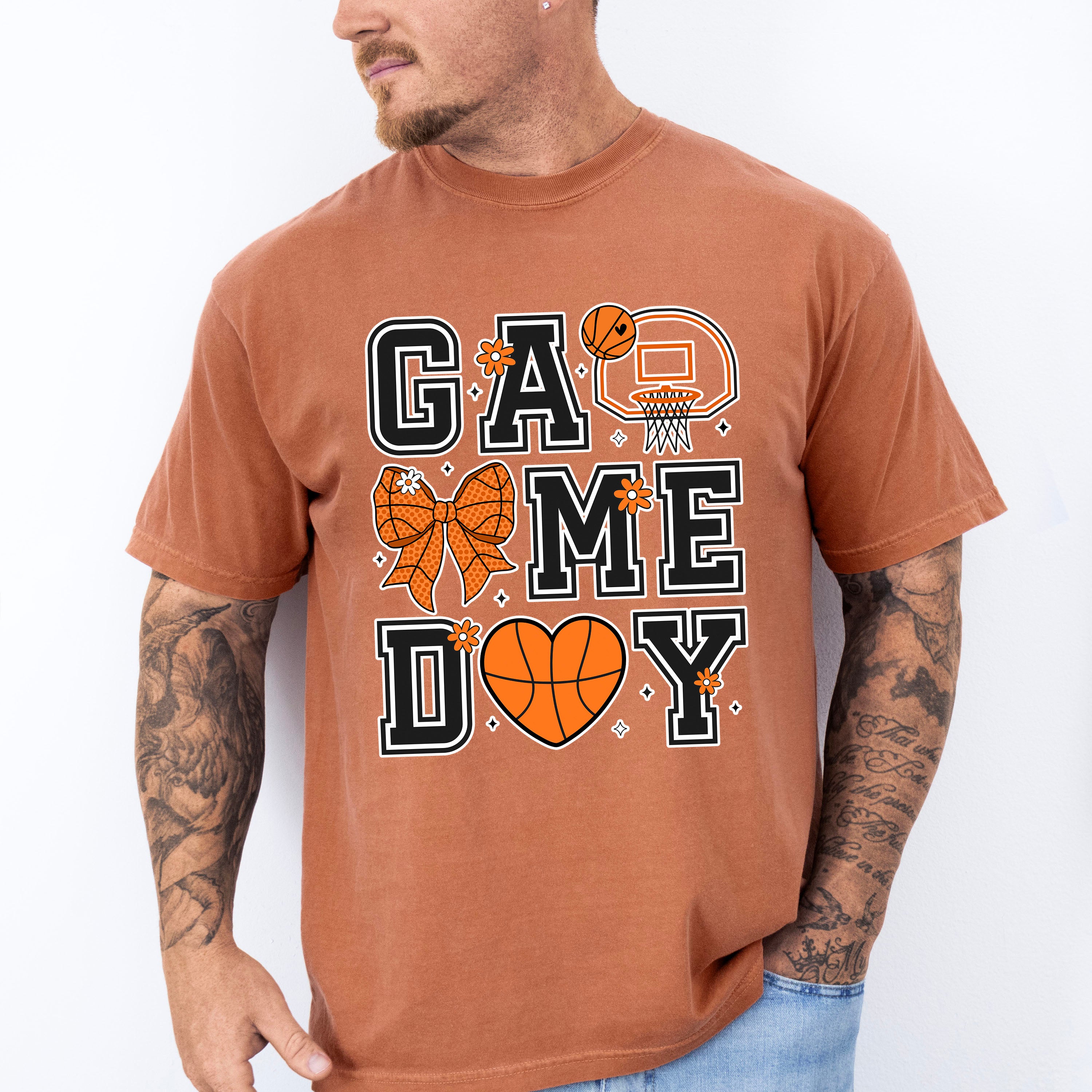 Game Day Ribbon Heart Hoop - Basketball Unisex Crewneck T-Shirt Sweatshirt Hoodie